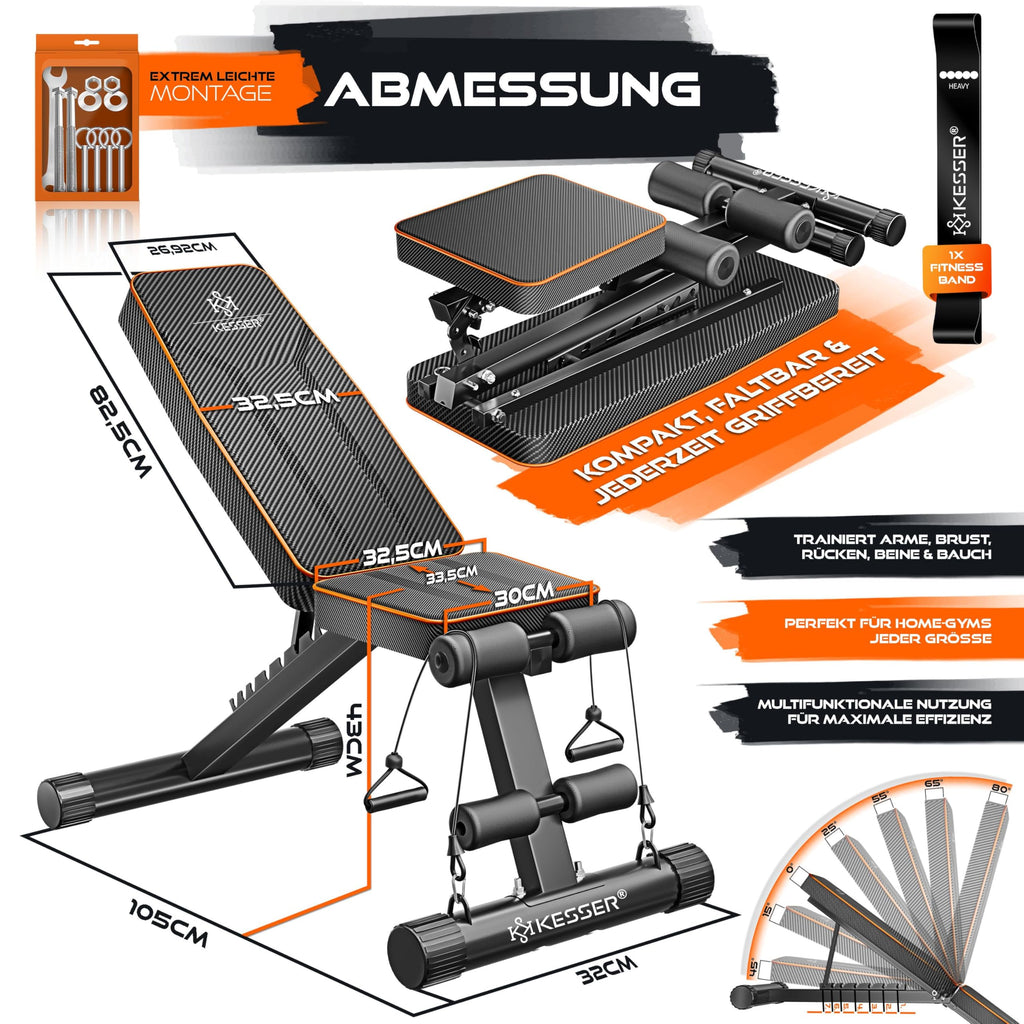 KESSER® Banc de musculation pliable multifonction avec dossier, supporte jusqu'à 500 kg, pour le fitness et l'entraînement