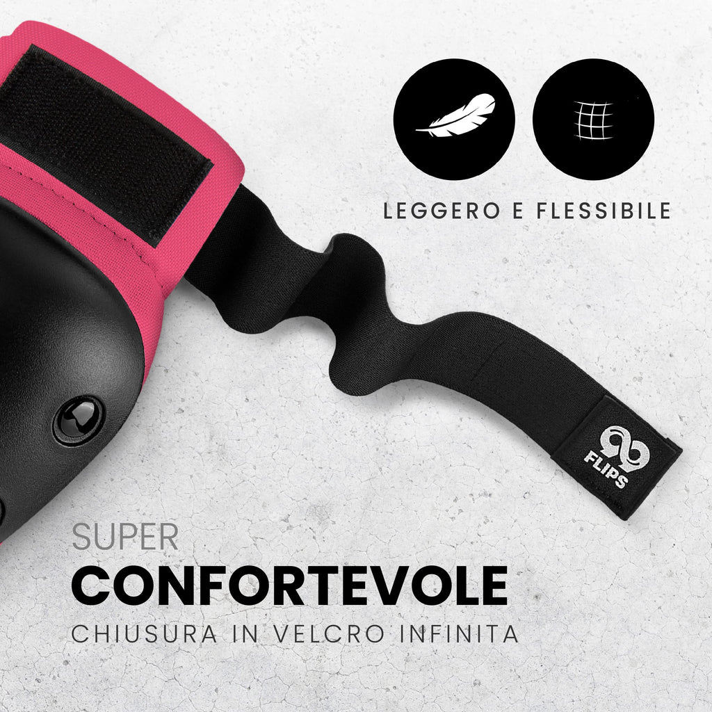 99FLIPS Protezioni Pattini Skateboard Adulto e Giovani - Set di Protezioni da Donna con Ginocchiere e Gomitiere - Protezione Skate