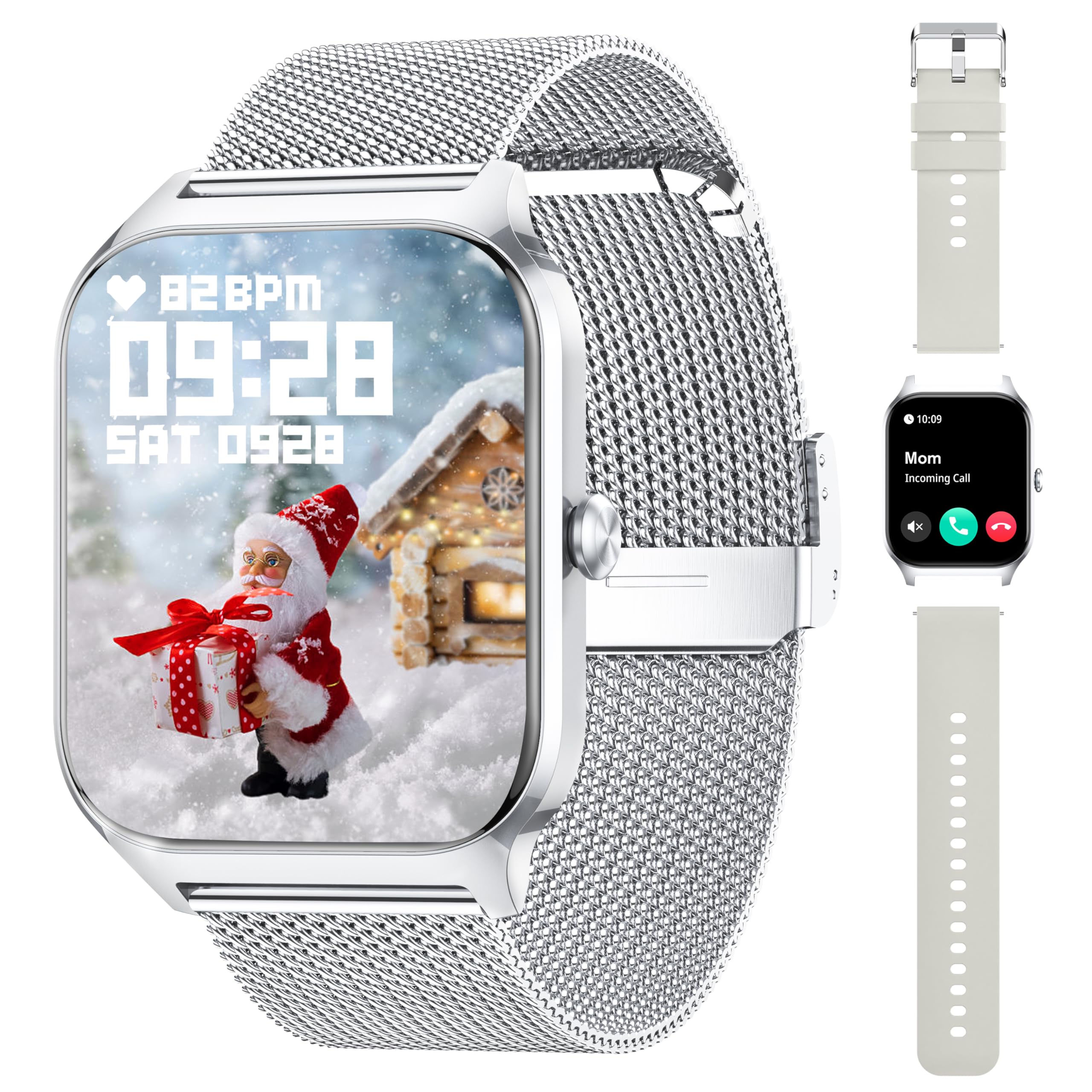 Popglory Smartwatch Uomo Donna Chiamate e Whatsapp, AI Orologio Contapassi 100+ Sports, Assistente, Salute 24/7, Pressione Sanguigna, Cardiofrequenzimetro, SpO2 Sonno, 2 Cinturini per Android iOS