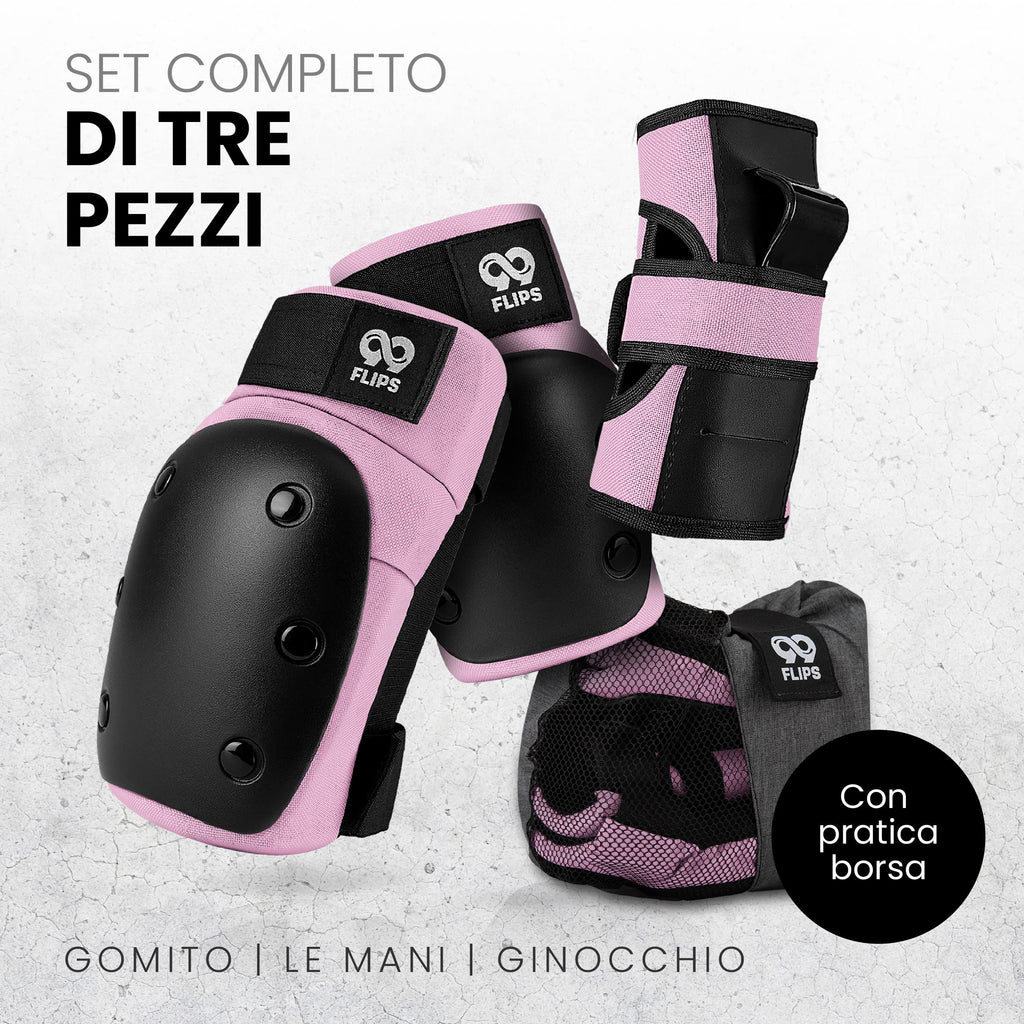 99FLIPS Protezioni Pattini Skateboard Adulto e Giovani - Set di Protezioni da Donna con Ginocchiere e Gomitiere - Protezione Skate