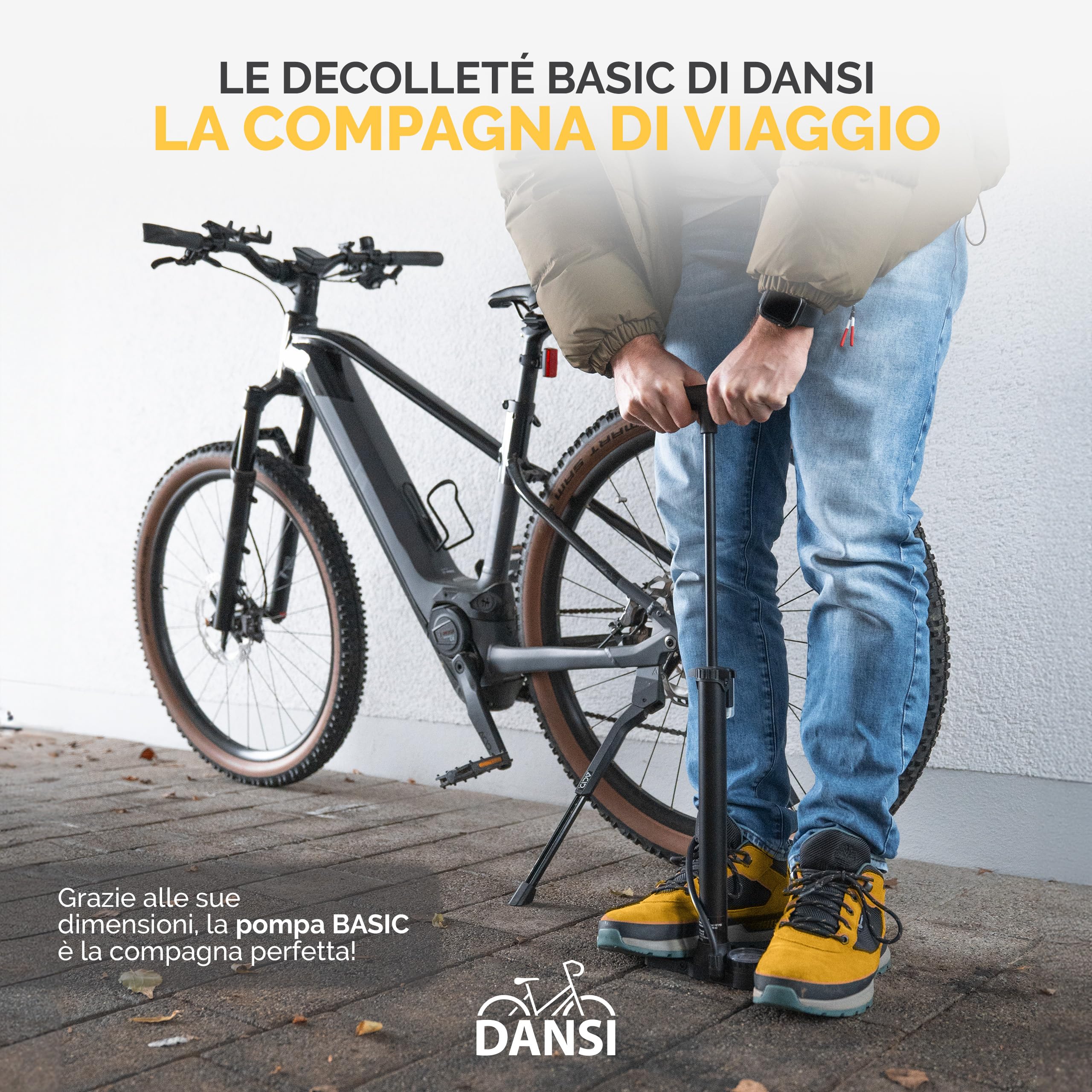 DANSI Pompa per bicicletta a pedale con valvole AV, SV, DV - Pompa ad aria per bicicletta con manometro grande, adattatori e serbatoio | Pompa per moto, bici elettrica, auto e articoli sportivi