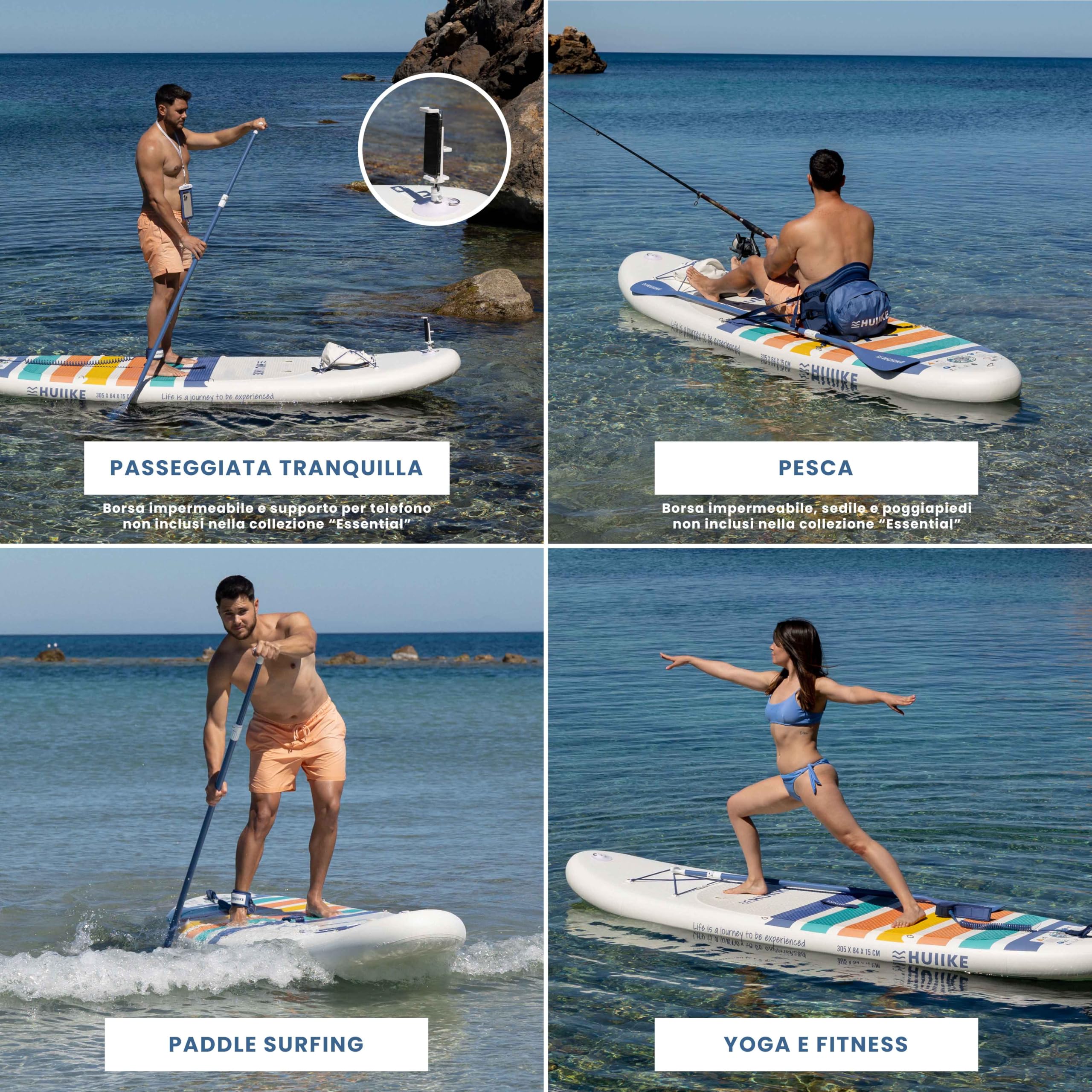 HUIIKE Tavola Sup Gonfiabile Adulti con Accessori Inclusi, Pagaia, Pinne, Pompa. Stand Up Paddle Board con Grande Stabilità e Resistenza. 305 x 84 x 15 cm, Carico Massimo 130 kg