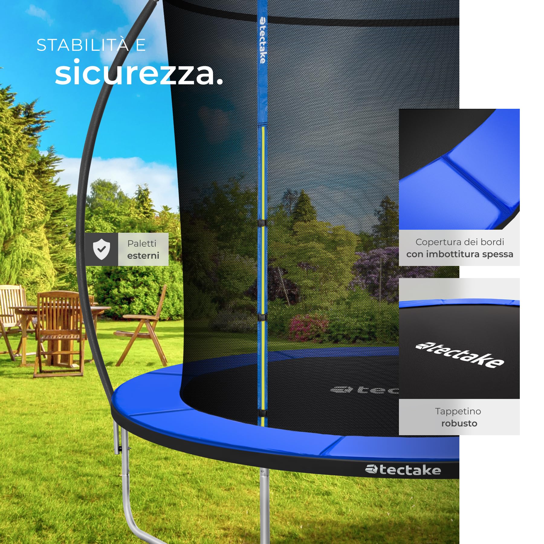 tectake® Trampoline de jardin, pour le fitness et le jeu, pour enfants et adultes, avec filet de sécurité et échelle