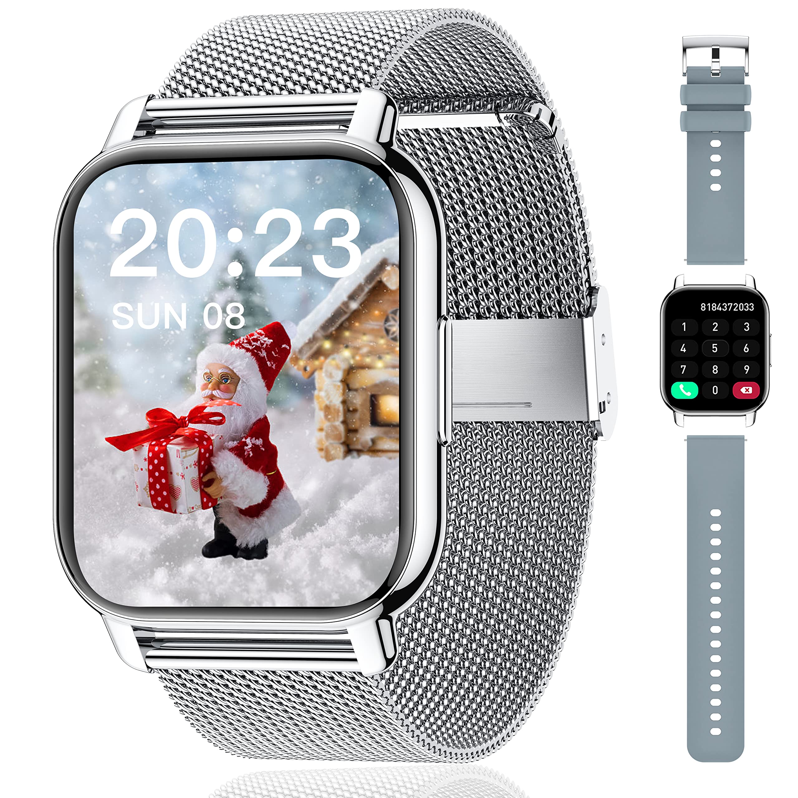 Popglory Smartwatch Uomo Donna Chiamate e Whatsapp, AI Orologio Contapassi 100+ Sports, Assistente, Salute 24/7, Pressione Sanguigna, Cardiofrequenzimetro, SpO2 Sonno, 2 Cinturini per Android iOS