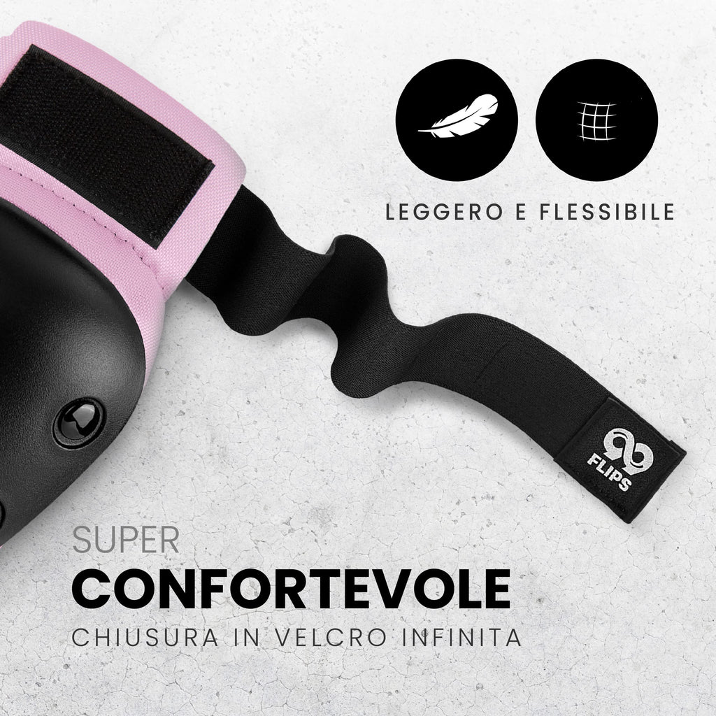 99FLIPS Protezioni Pattini Skateboard Adulto e Giovani - Set di Protezioni da Donna con Ginocchiere e Gomitiere - Protezione Skate