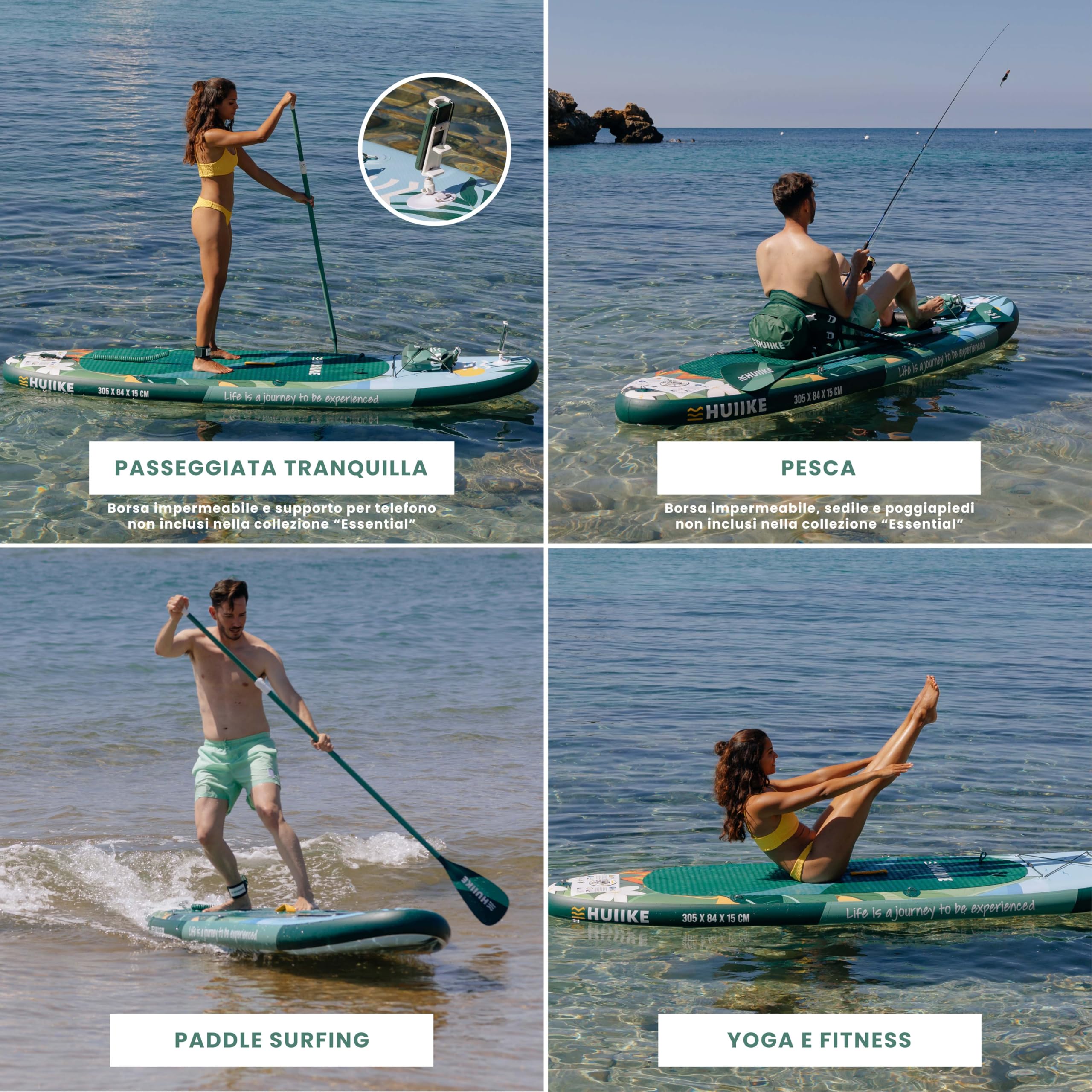 HUIIKE Tavola Sup Gonfiabile Adulti con Accessori Inclusi, Pagaia, Pinne, Pompa. Stand Up Paddle Board con Grande Stabilità e Resistenza. 305 x 84 x 15 cm, Carico Massimo 130 kg