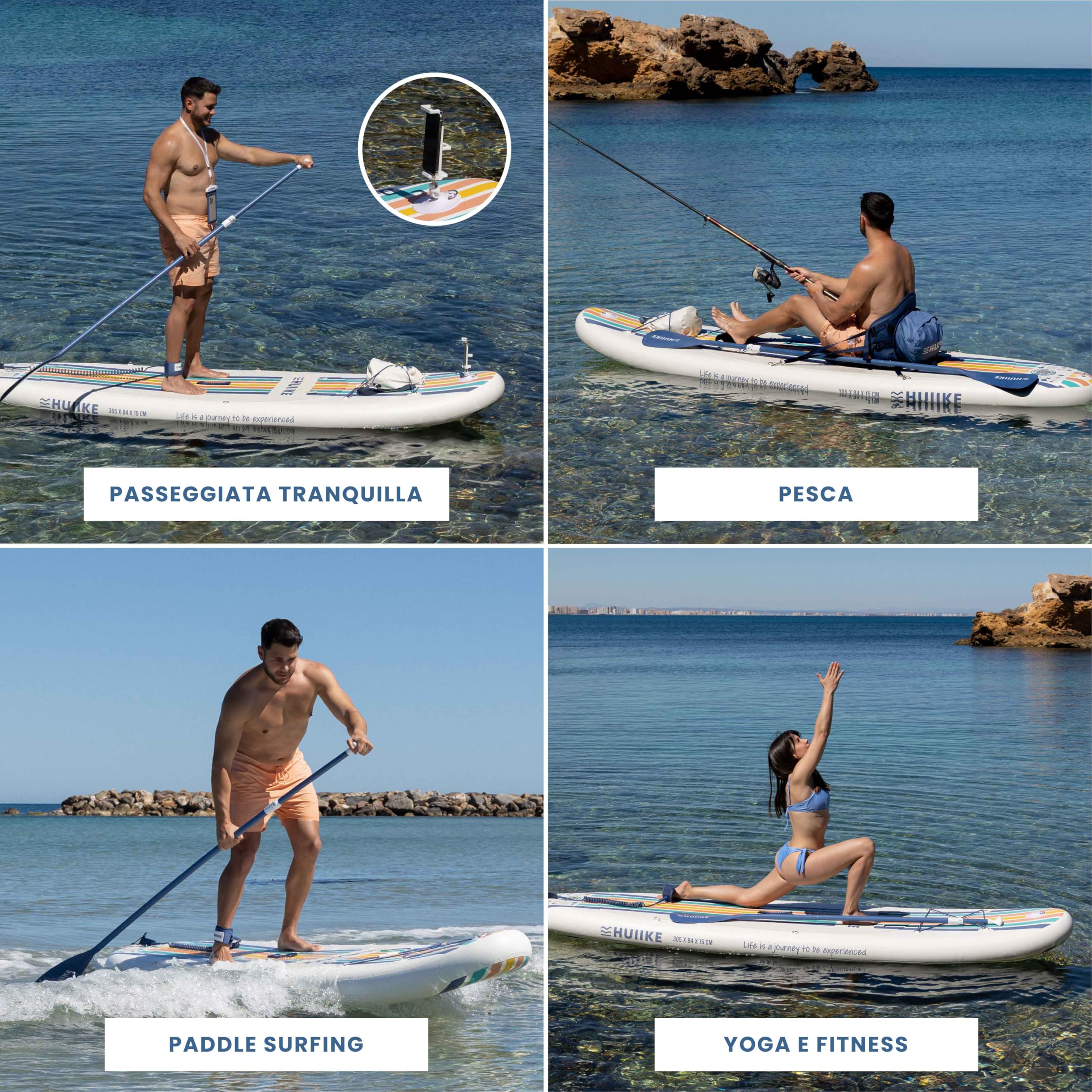 HUIIKE Tavola Sup Gonfiabile Adulti con Accessori Inclusi, Pagaia, Pinne, Pompa. Stand Up Paddle Board con Grande Stabilità e Resistenza. 305 x 84 x 15 cm, Carico Massimo 130 kg