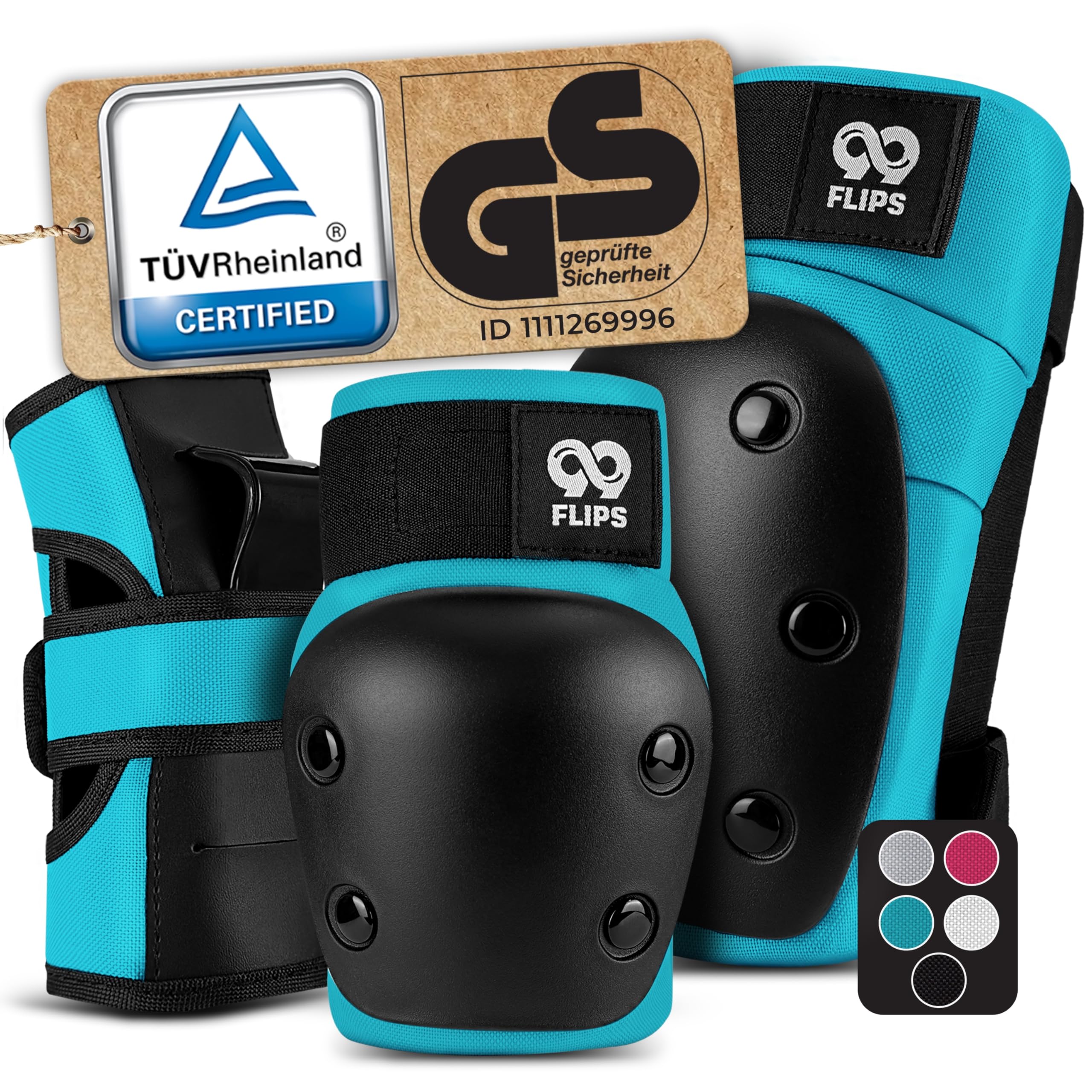 99FLIPS Protezioni Pattini Skateboard Adulto e Giovani - Set di Protezioni da Donna con Ginocchiere e Gomitiere - Protezione Skate