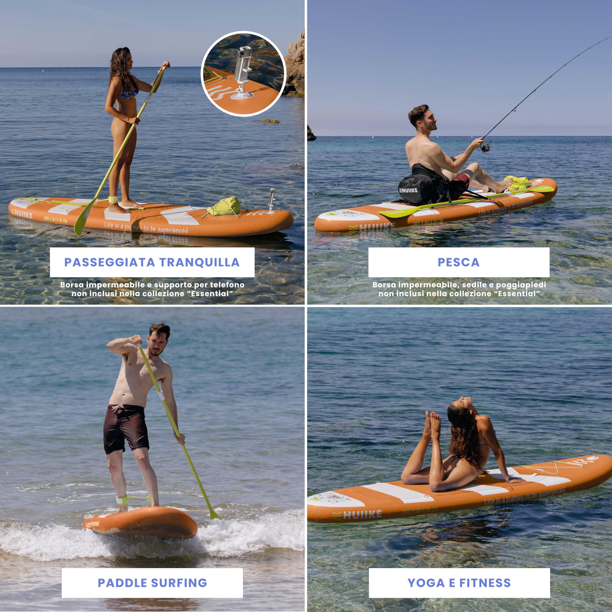 HUIIKE Tavola Sup Gonfiabile Adulti con Accessori Inclusi, Pagaia, Pinne, Pompa. Stand Up Paddle Board con Grande Stabilità e Resistenza. 305 x 84 x 15 cm, Carico Massimo 130 kg