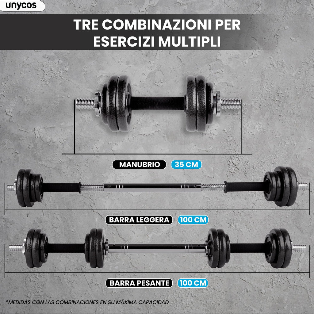 unycos - Haltères Réglables avec Disques 15-50 kg【E-Book + Mallette】Paire de Poids avec Barre de Connexion Antidérapante pour Hommes/Femmes, Entraînement, Gym à Domicile, Fitness (Iron Transformer)