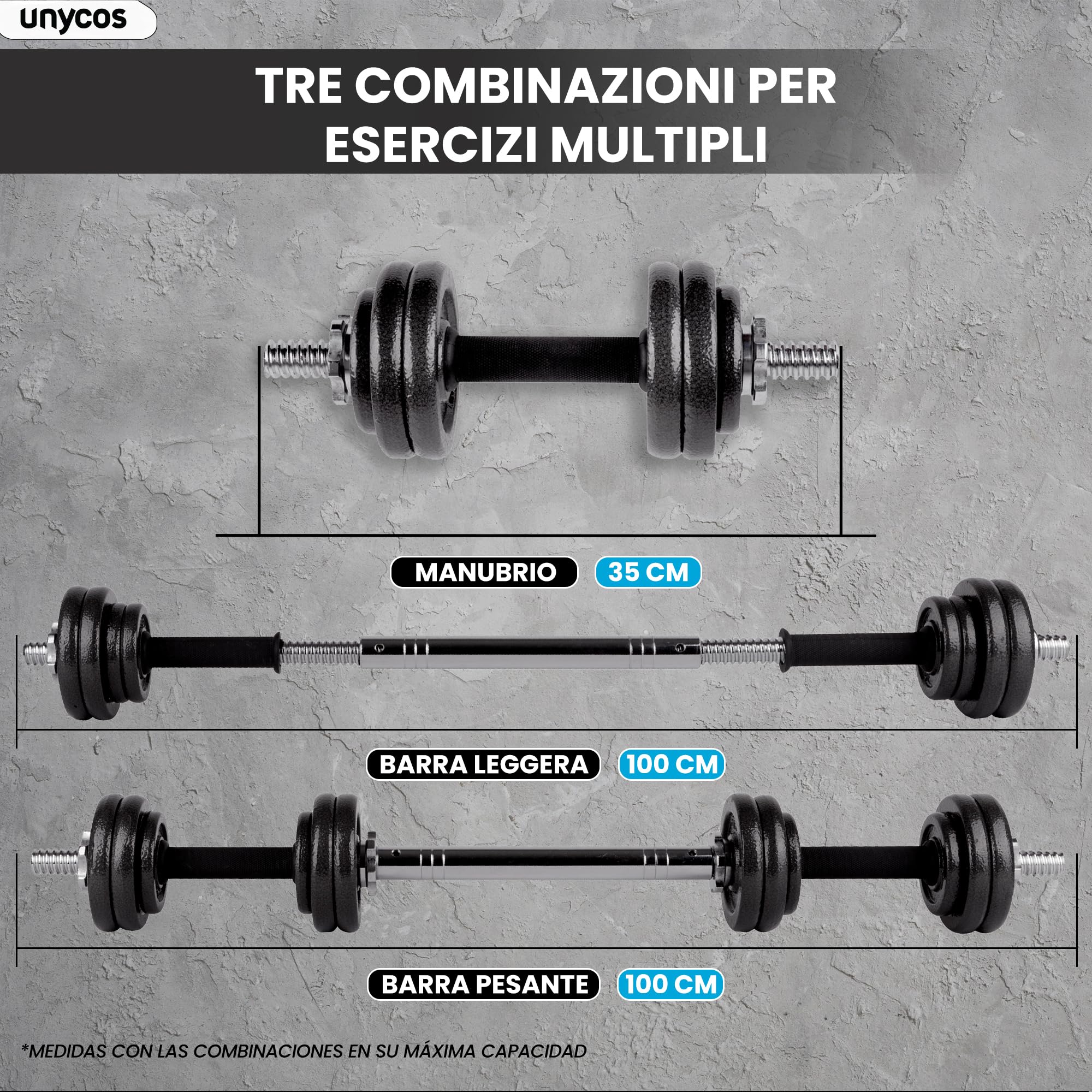 unycos - Haltères Réglables avec Disques 15-50 kg【E-Book + Mallette】Paire de Poids avec Barre de Connexion Antidérapante pour Hommes/Femmes, Entraînement, Gym à Domicile, Fitness (Iron Transformer)