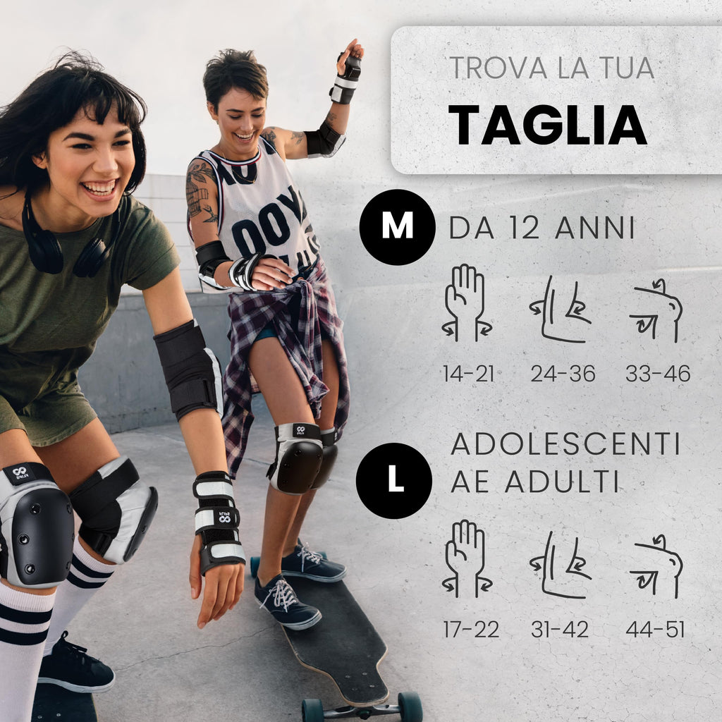 99FLIPS Protezioni Pattini Skateboard Adulto e Giovani - Set di Protezioni da Donna con Ginocchiere e Gomitiere - Protezione Skate