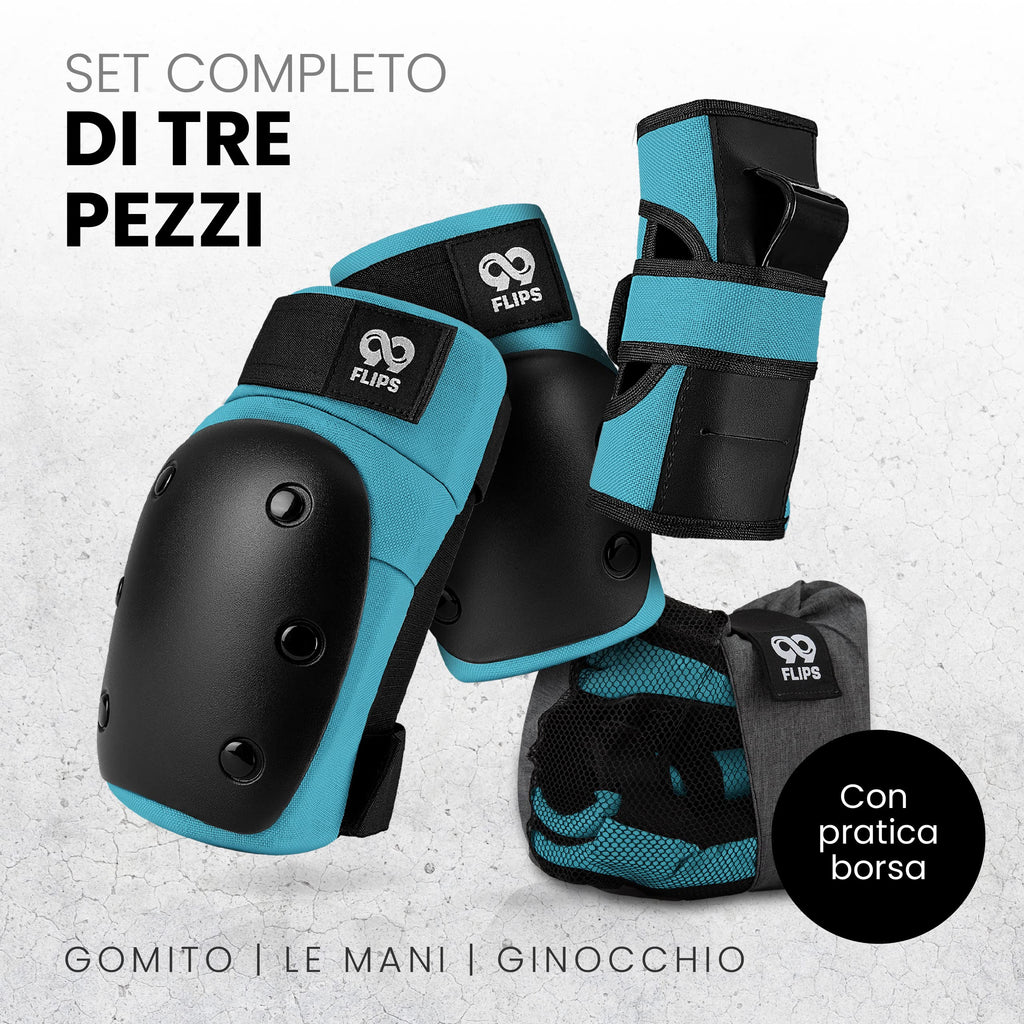 99FLIPS Protezioni Pattini Skateboard Adulto e Giovani - Set di Protezioni da Donna con Ginocchiere e Gomitiere - Protezione Skate