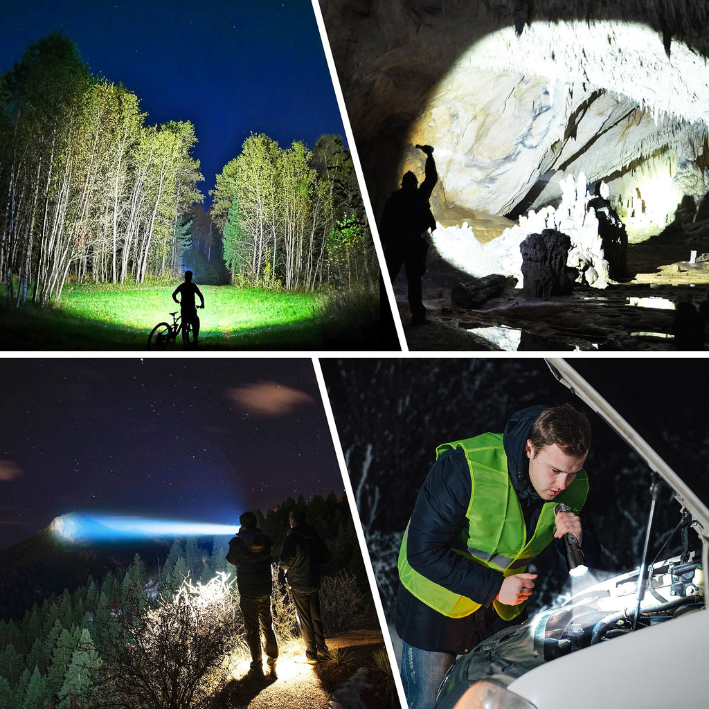 Blukar Torcia LED Potente Professionale, Ultra Alto Lumen Super Luminoso Zoomabile Torcia Alta Potenza, Ricaricabile, 5 Modalità, IP67 Impermeabile Flashlight per Campeggio/Pesca/Emergenza/Trekking