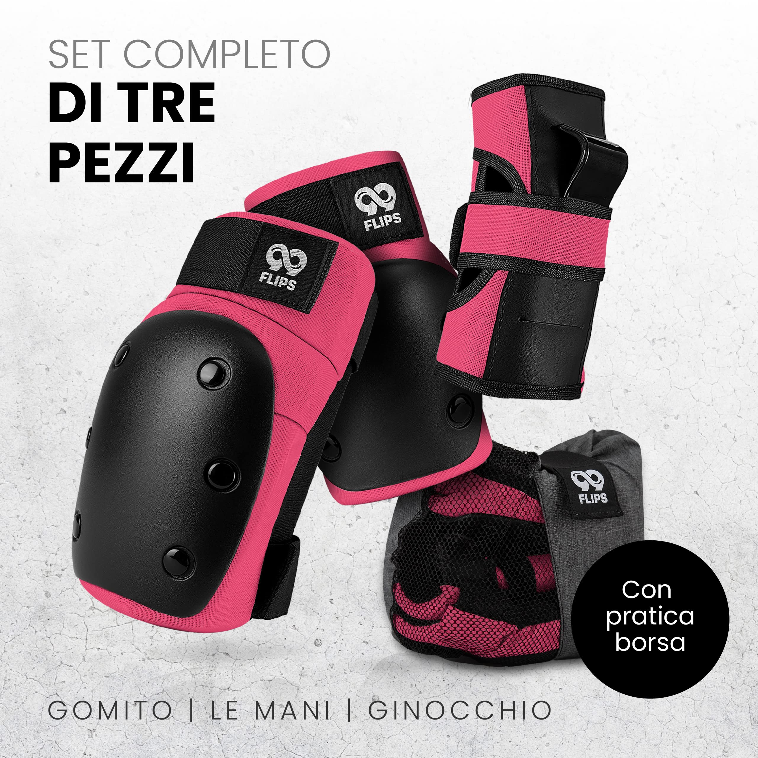 99FLIPS Protezioni Pattini Skateboard Adulto e Giovani - Set di Protezioni da Donna con Ginocchiere e Gomitiere - Protezione Skate