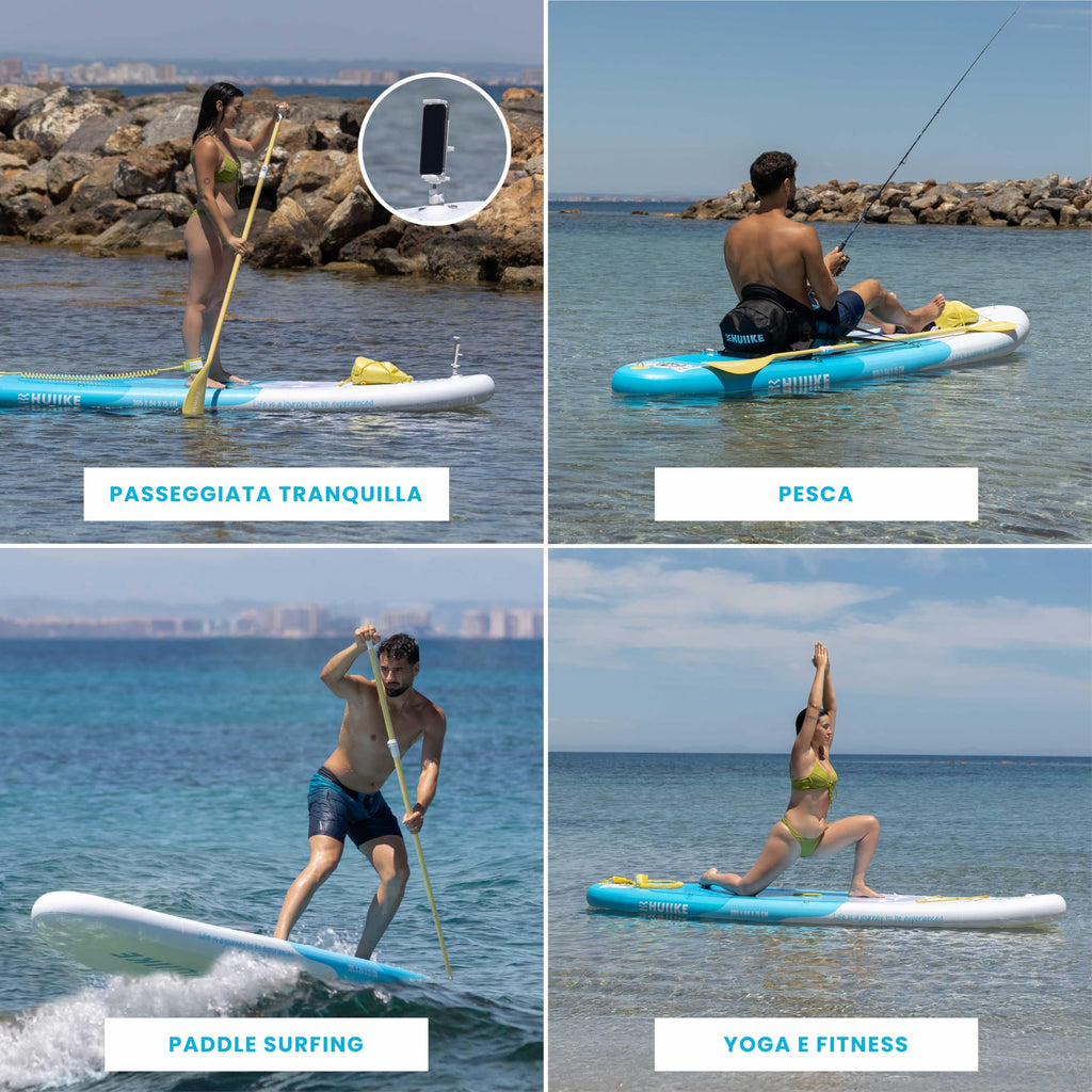 HUIIKE Tavola Sup Gonfiabile Adulti con Accessori Inclusi, Pagaia, Pinne, Pompa. Stand Up Paddle Board con Grande Stabilità e Resistenza. 305 x 84 x 15 cm, Carico Massimo 130 kg