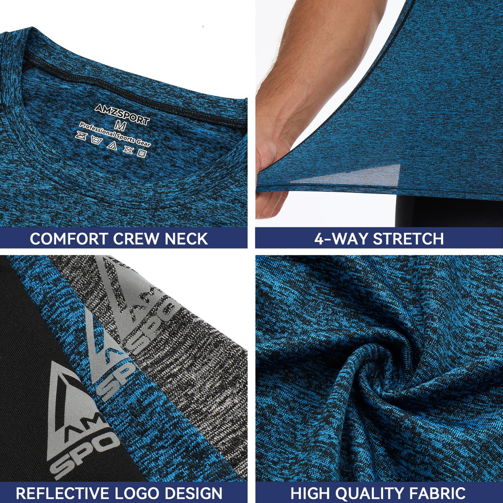 AMZSPORT Maglietta a Compressione da Uomo, a Maniche Corte, Funzionale, Cool Dry, per Allenamento e Corsa