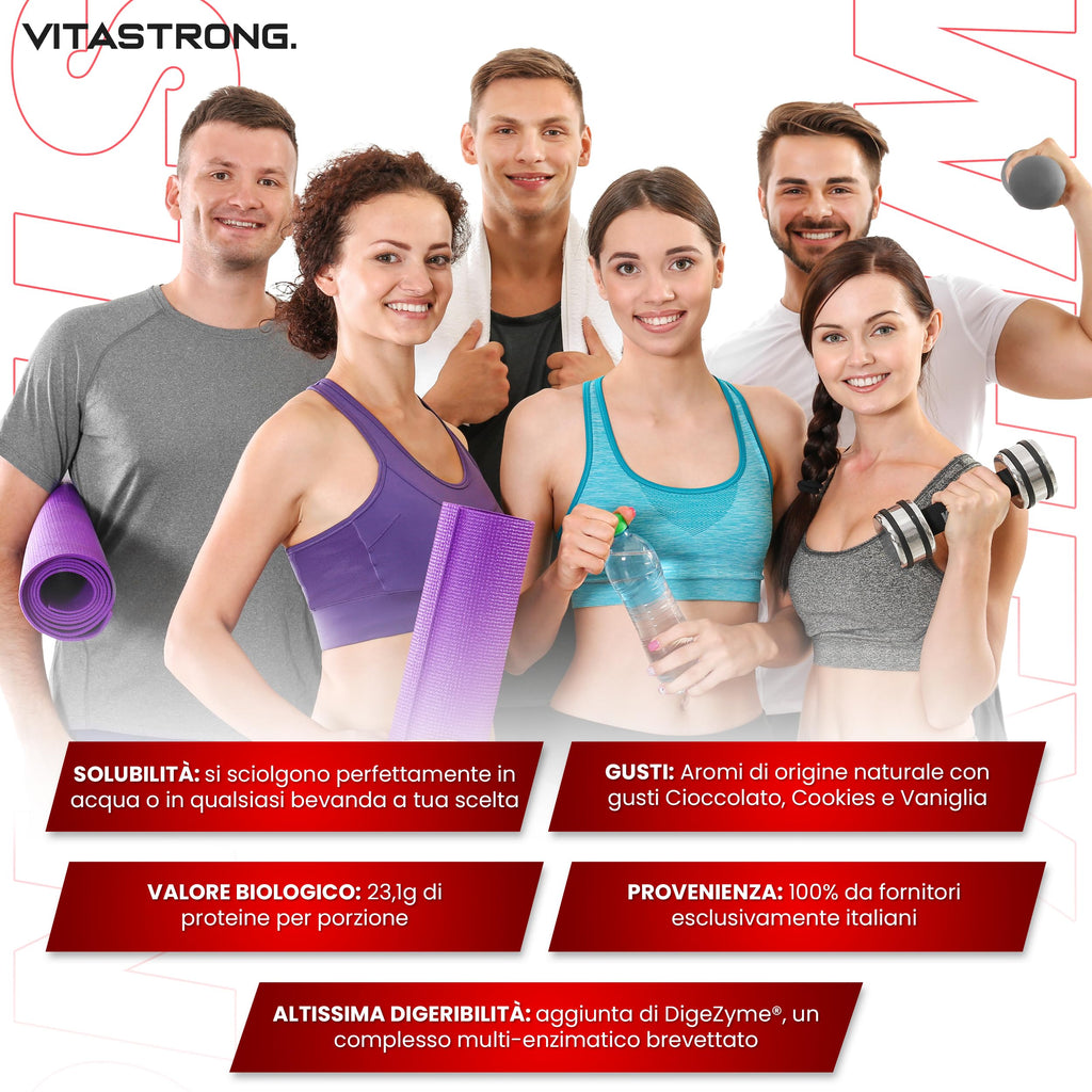 Proteine in Polvere 900g, 100% Proteine Whey Strong con DigeZyme® Alta Digeribilità e Concentrazione, Proteine del Siero del Latte da Fornitori Italiani (900g, Vaniglia)