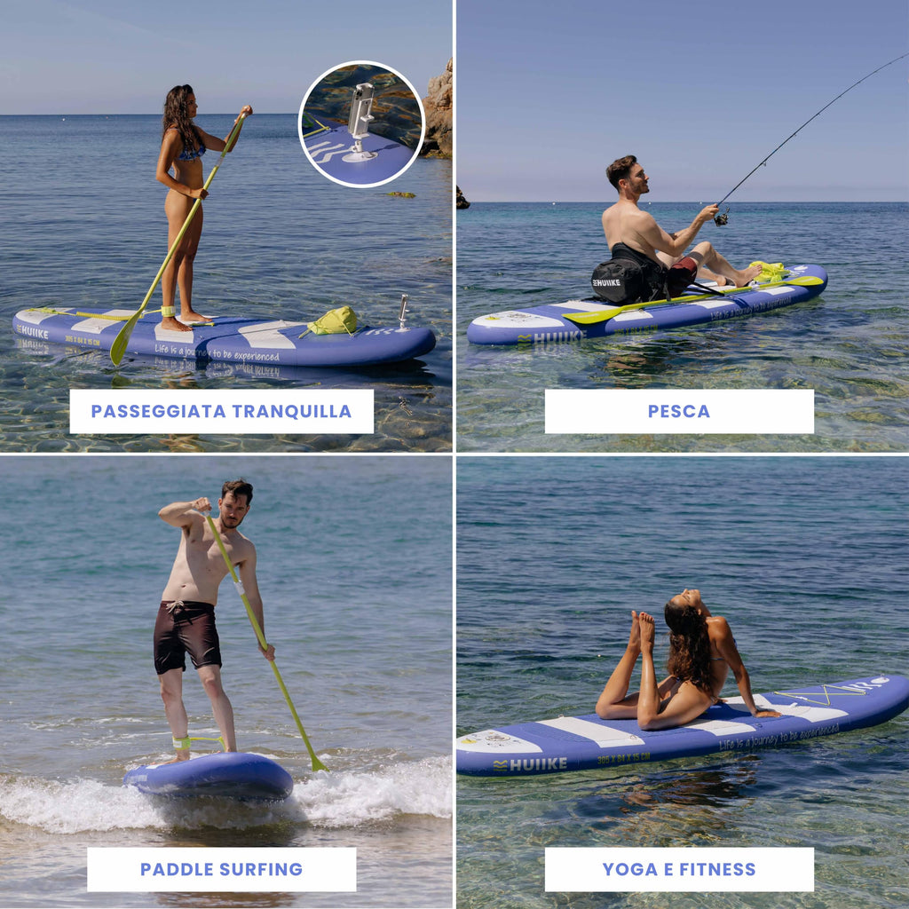 HUIIKE Tavola Sup Gonfiabile Adulti con Accessori Inclusi, Pagaia, Pinne, Pompa. Stand Up Paddle Board con Grande Stabilità e Resistenza. 305 x 84 x 15 cm, Carico Massimo 130 kg