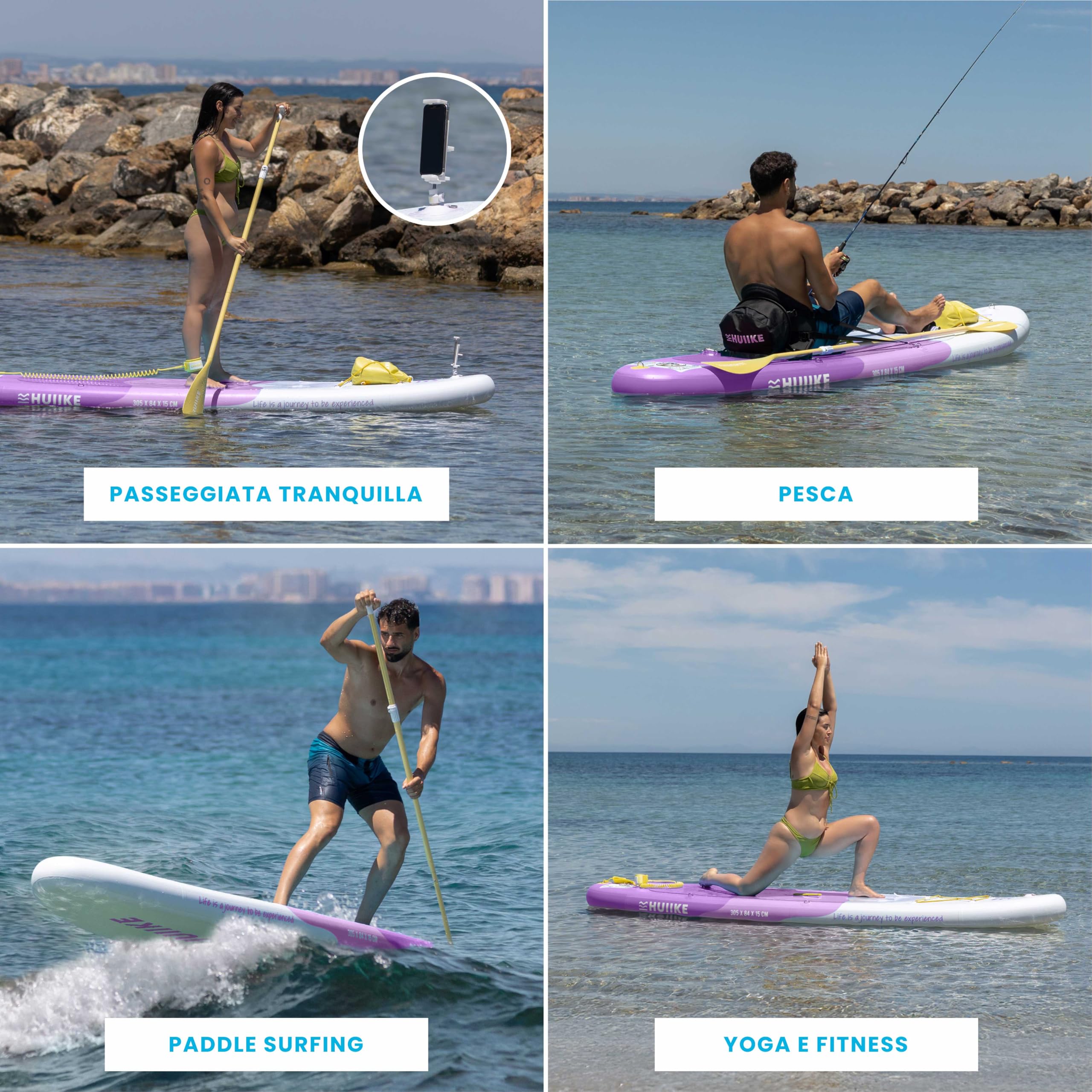HUIIKE Tavola Sup Gonfiabile Adulti con Accessori Inclusi, Pagaia, Pinne, Pompa. Stand Up Paddle Board con Grande Stabilità e Resistenza. 305 x 84 x 15 cm, Carico Massimo 130 kg