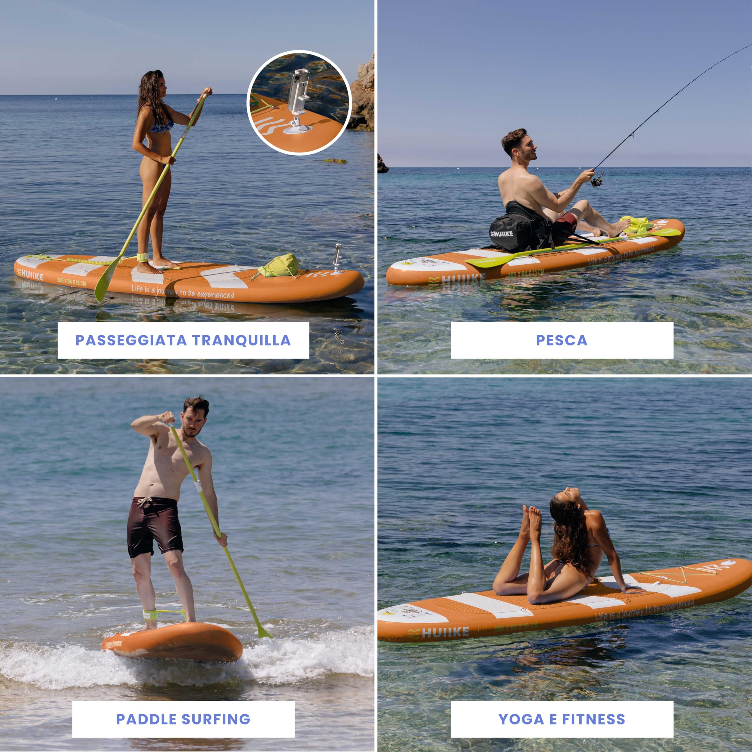 HUIIKE Tavola Sup Gonfiabile Adulti con Accessori Inclusi, Pagaia, Pinne, Pompa. Stand Up Paddle Board con Grande Stabilità e Resistenza. 305 x 84 x 15 cm, Carico Massimo 130 kg
