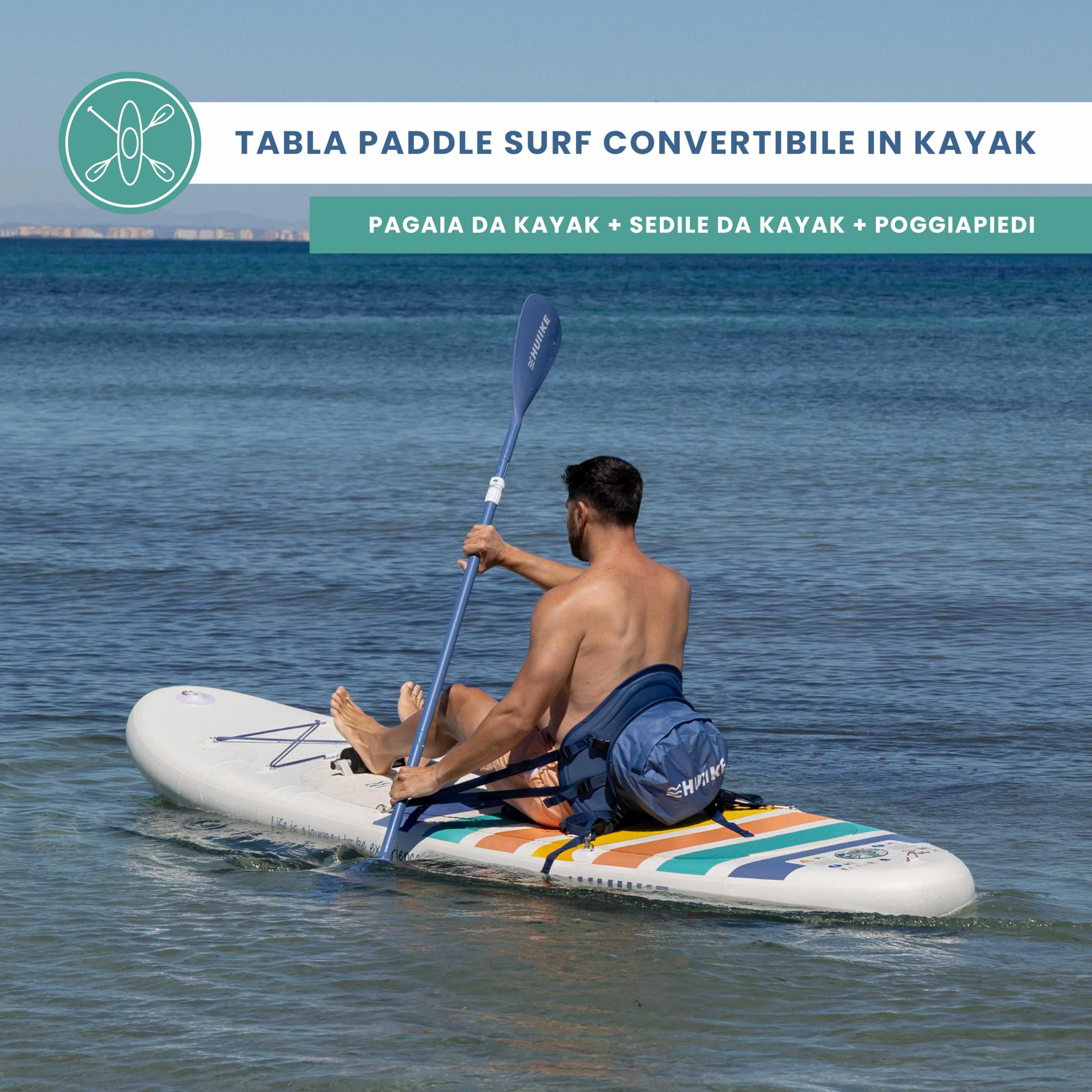 HUIIKE Tavola Sup Gonfiabile Adulti con Accessori Inclusi, Pagaia, Pinne, Pompa. Stand Up Paddle Board con Grande Stabilità e Resistenza. 305 x 84 x 15 cm, Carico Massimo 130 kg