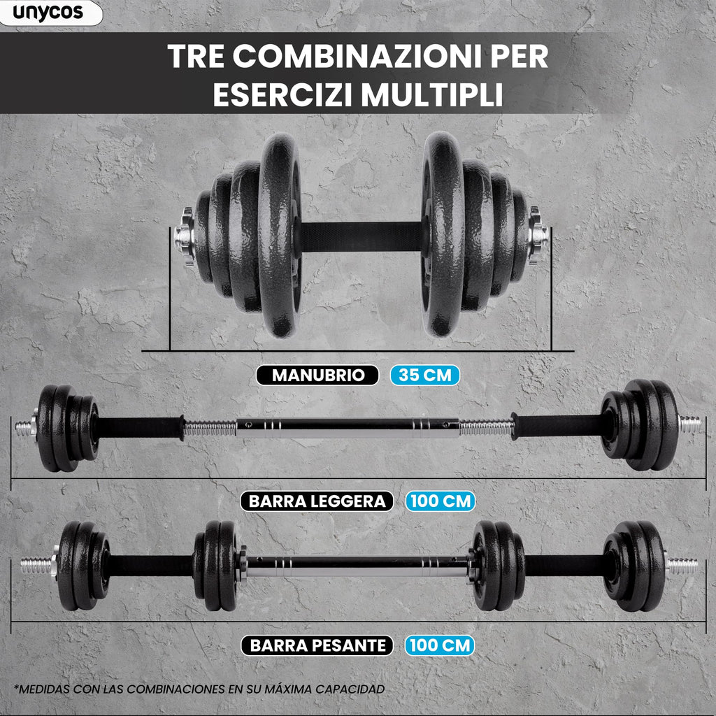 unycos - Haltères Réglables avec Disques 15-50 kg【E-Book + Mallette】Paire de Poids avec Barre de Connexion Antidérapante pour Hommes/Femmes, Entraînement, Gym à Domicile, Fitness (Iron Transformer)