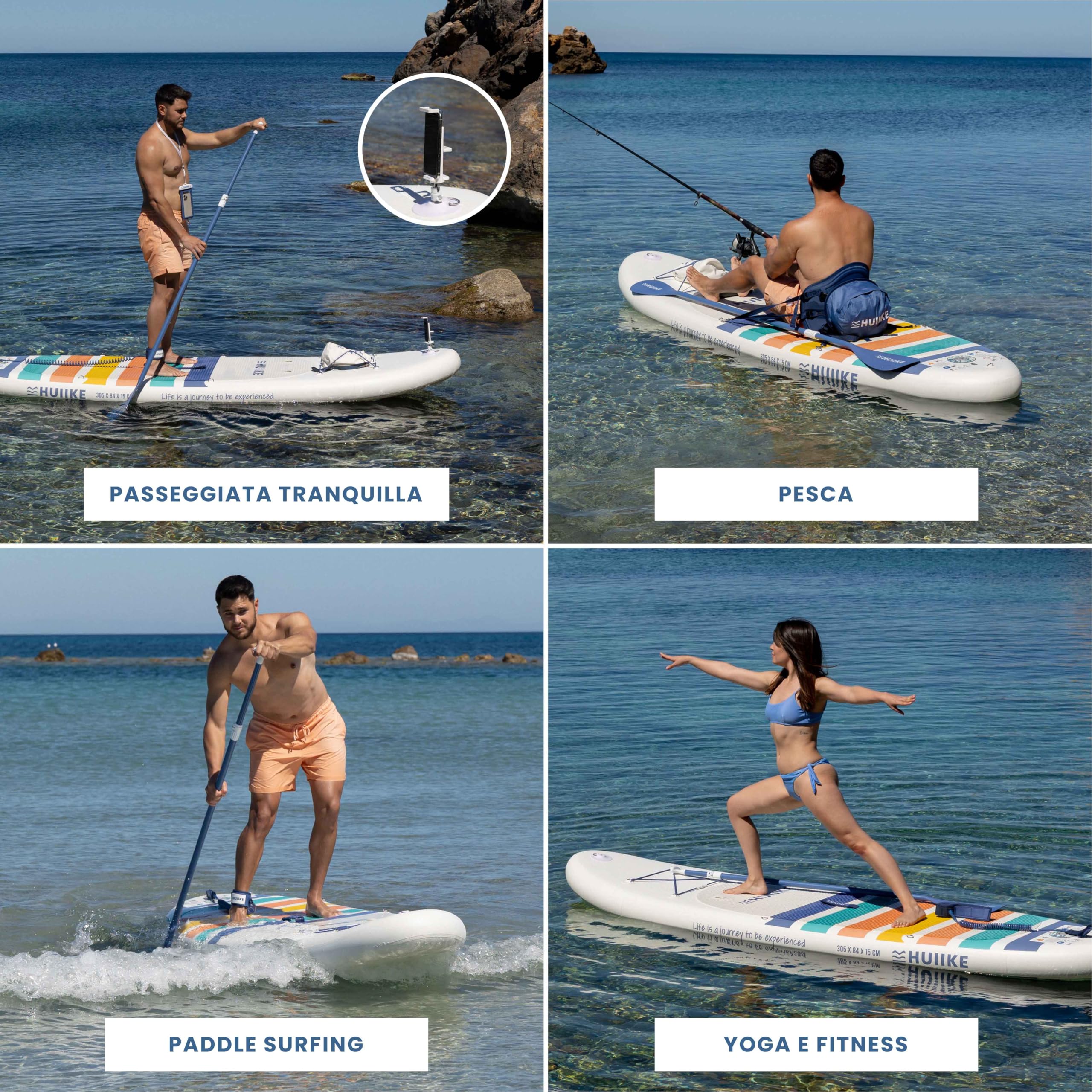 HUIIKE Tavola Sup Gonfiabile Adulti con Accessori Inclusi, Pagaia, Pinne, Pompa. Stand Up Paddle Board con Grande Stabilità e Resistenza. 305 x 84 x 15 cm, Carico Massimo 130 kg