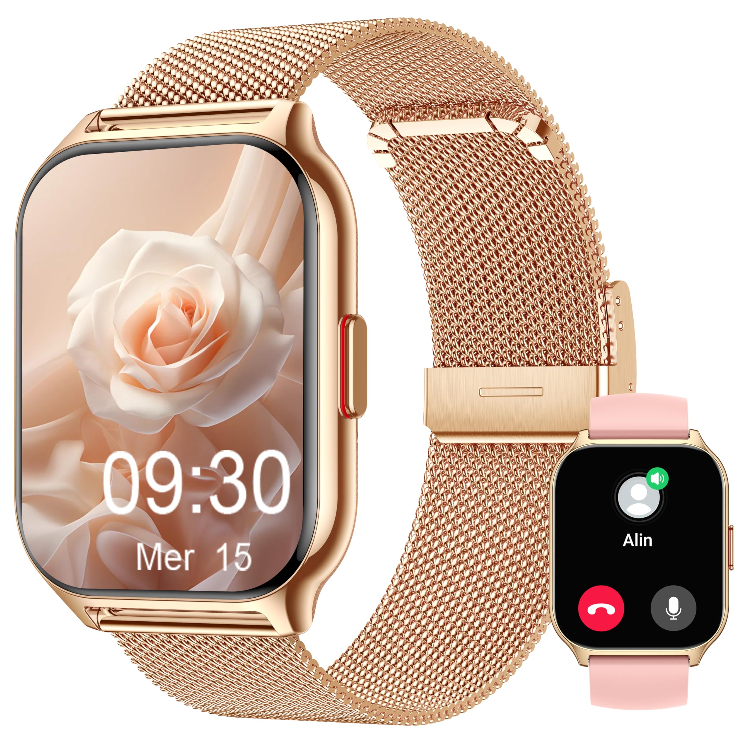 Popglory Smartwatch Uomo Donna Chiamate e Whatsapp, AI Orologio Contapassi 100+ Sports, Assistente, Salute 24/7, Pressione Sanguigna, Cardiofrequenzimetro, SpO2 Sonno, 2 Cinturini per Android iOS