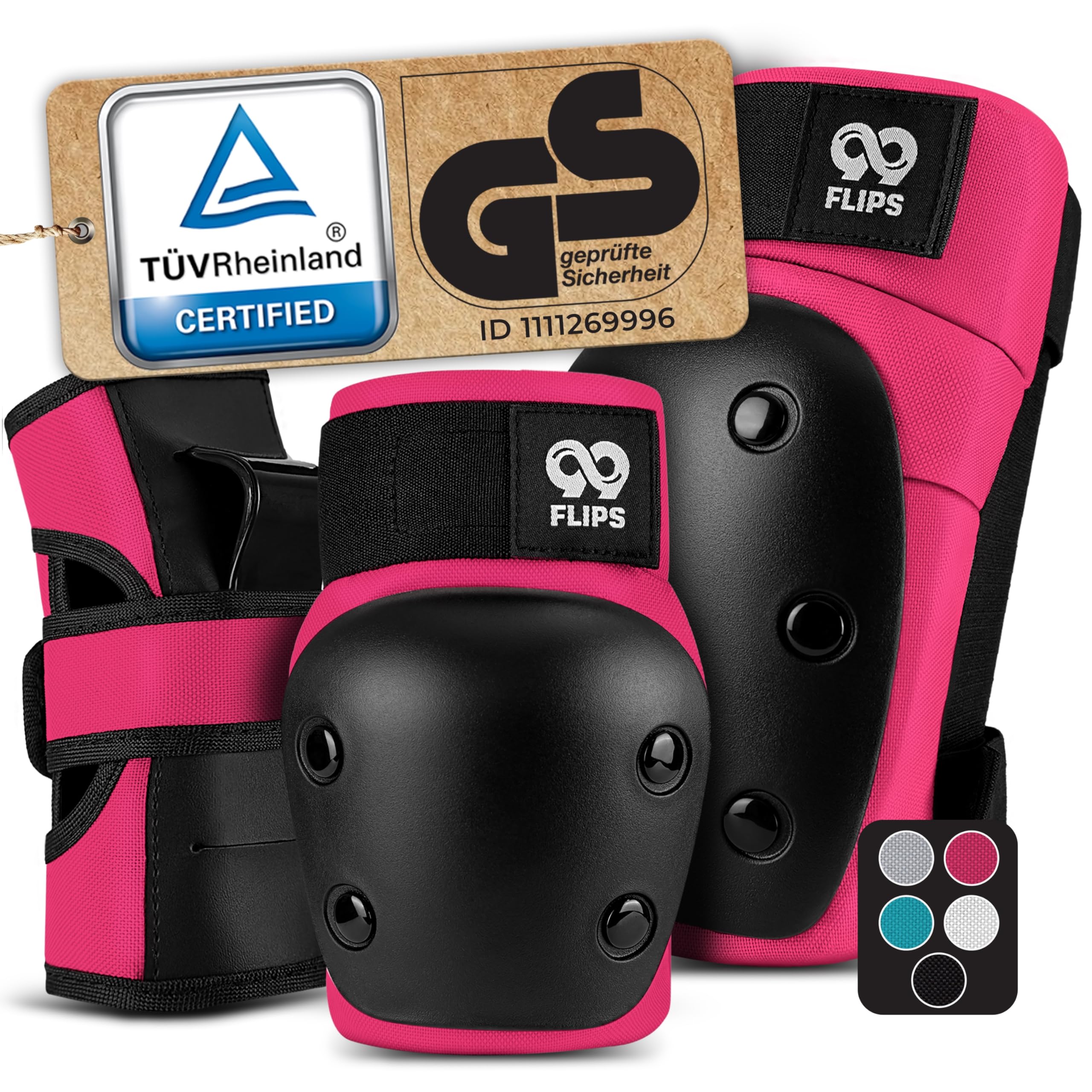 99FLIPS Protezioni Pattini Skateboard Adulto e Giovani - Set di Protezioni da Donna con Ginocchiere e Gomitiere - Protezione Skate