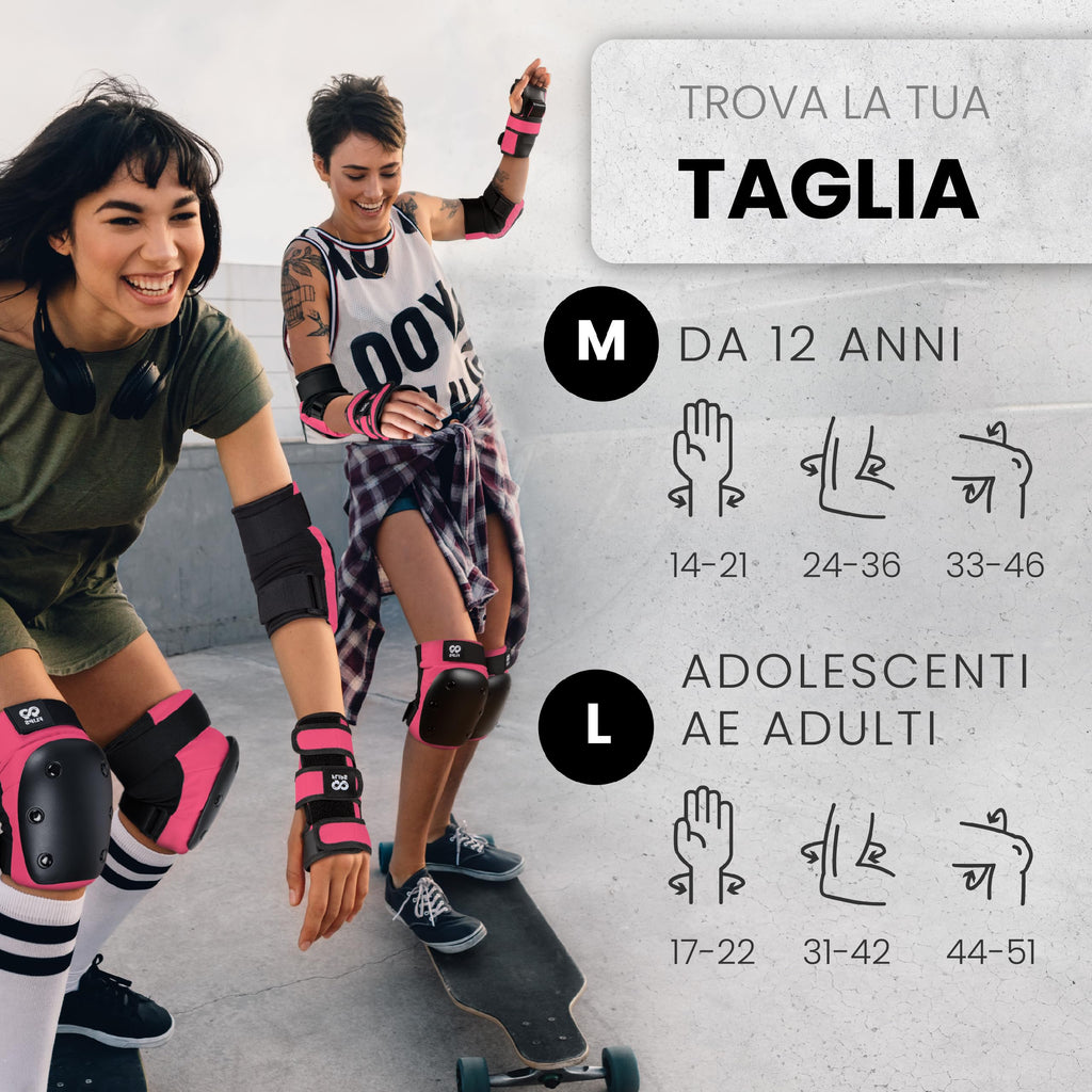 99FLIPS Protezioni Pattini Skateboard Adulto e Giovani - Set di Protezioni da Donna con Ginocchiere e Gomitiere - Protezione Skate