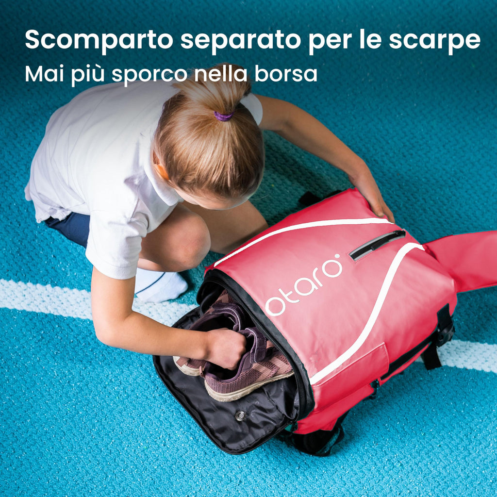 Otaro Zaino tennis bambini | 19 L | Zainetto bambino dai 5 agli 11 anni | Zaino con porta scarpe e porta racchetta tennis bambino | Leggero e riflettente | Zaino sportivo per ragazzi e ragazze