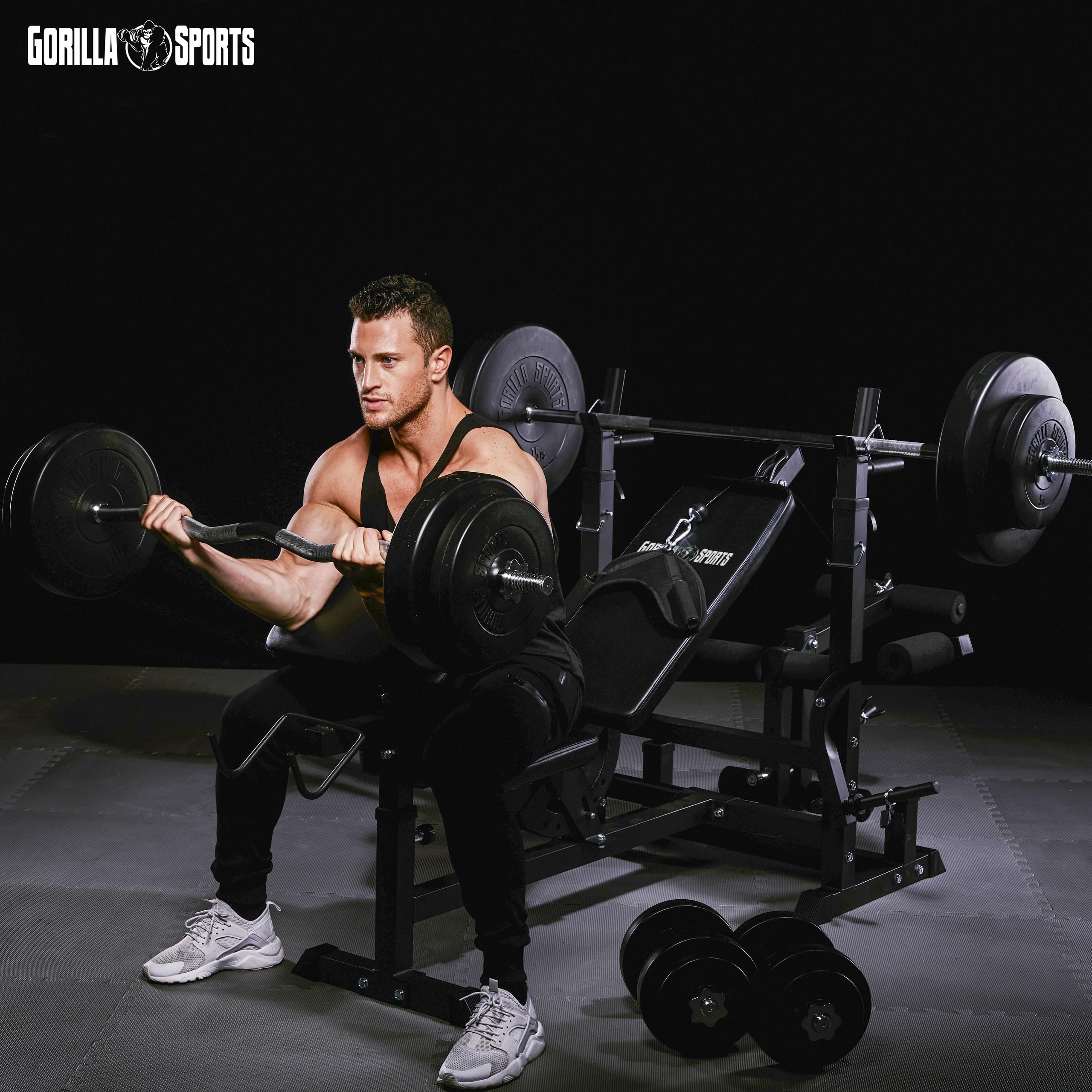 Gorilla Sports® Panca Multifunzione - Schienale Regolabile, Portabilanciere, Butterfly, Curl per Gambe, Nero/Bianco - Panca Pesi, Stazione Fitness