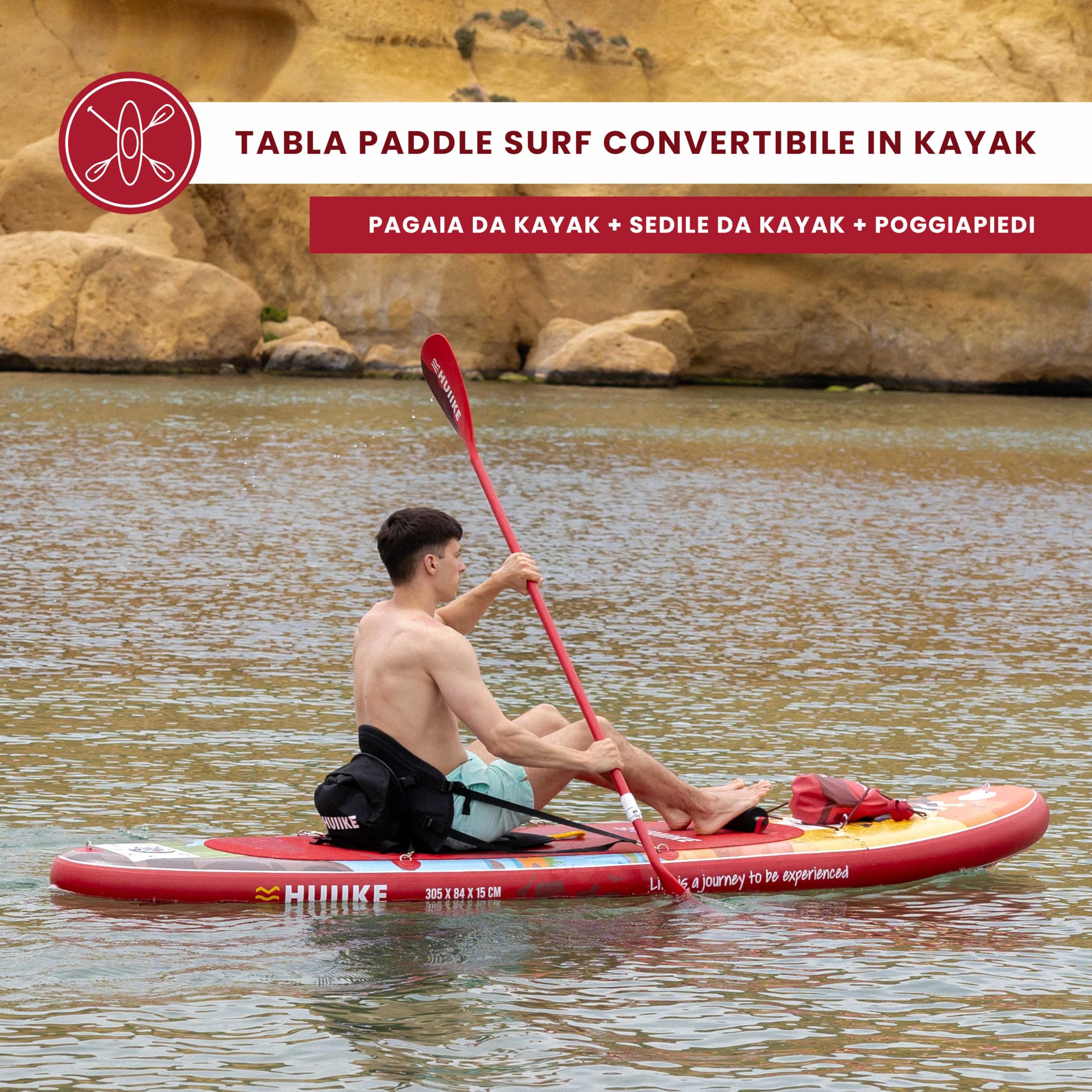 HUIIKE Tavola Sup Gonfiabile Adulti con Accessori Inclusi, Pagaia, Pinne, Pompa. Stand Up Paddle Board con Grande Stabilità e Resistenza. 305 x 84 x 15 cm, Carico Massimo 130 kg