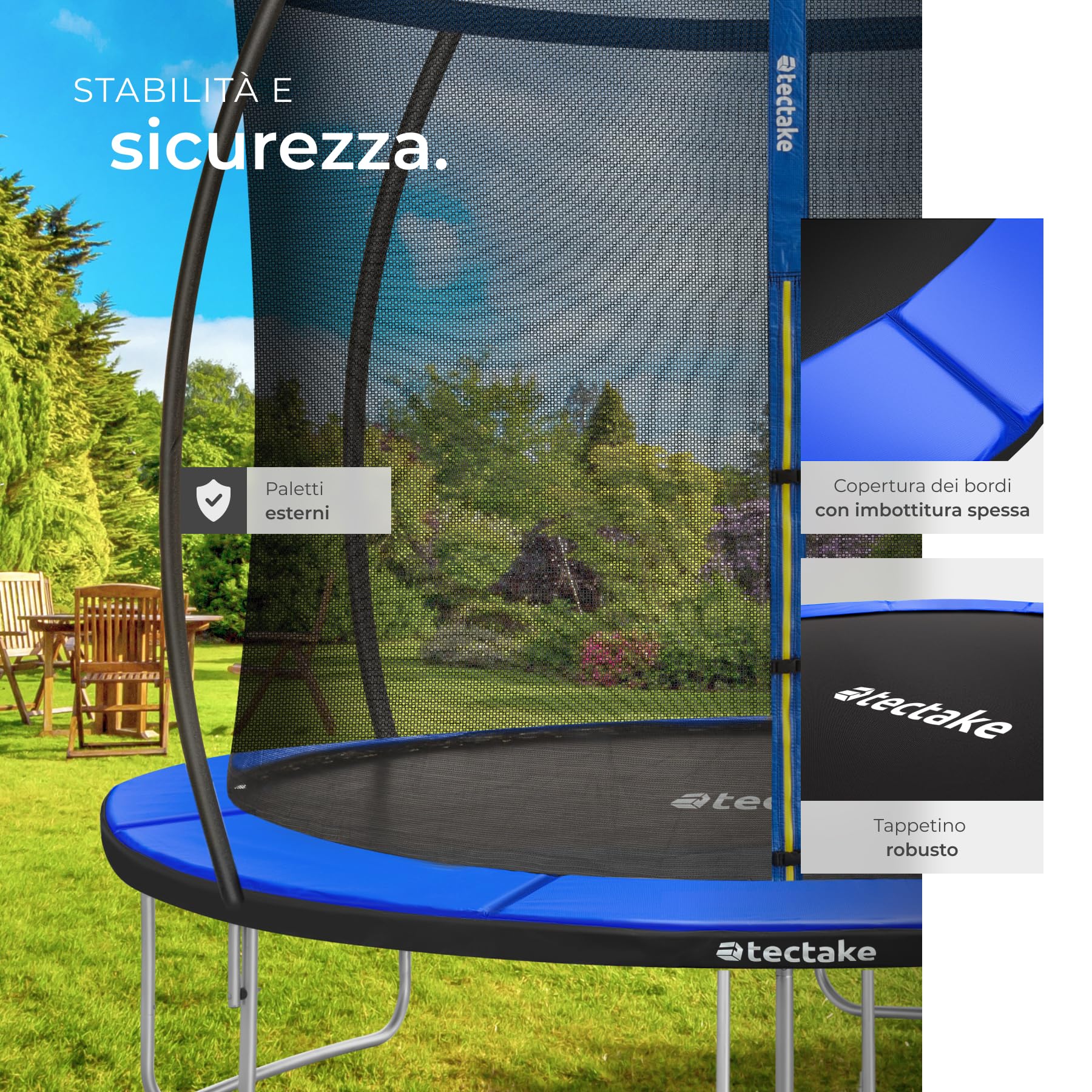 tectake® Trampoline de jardin, pour le fitness et le jeu, pour enfants et adultes, avec filet de sécurité et échelle