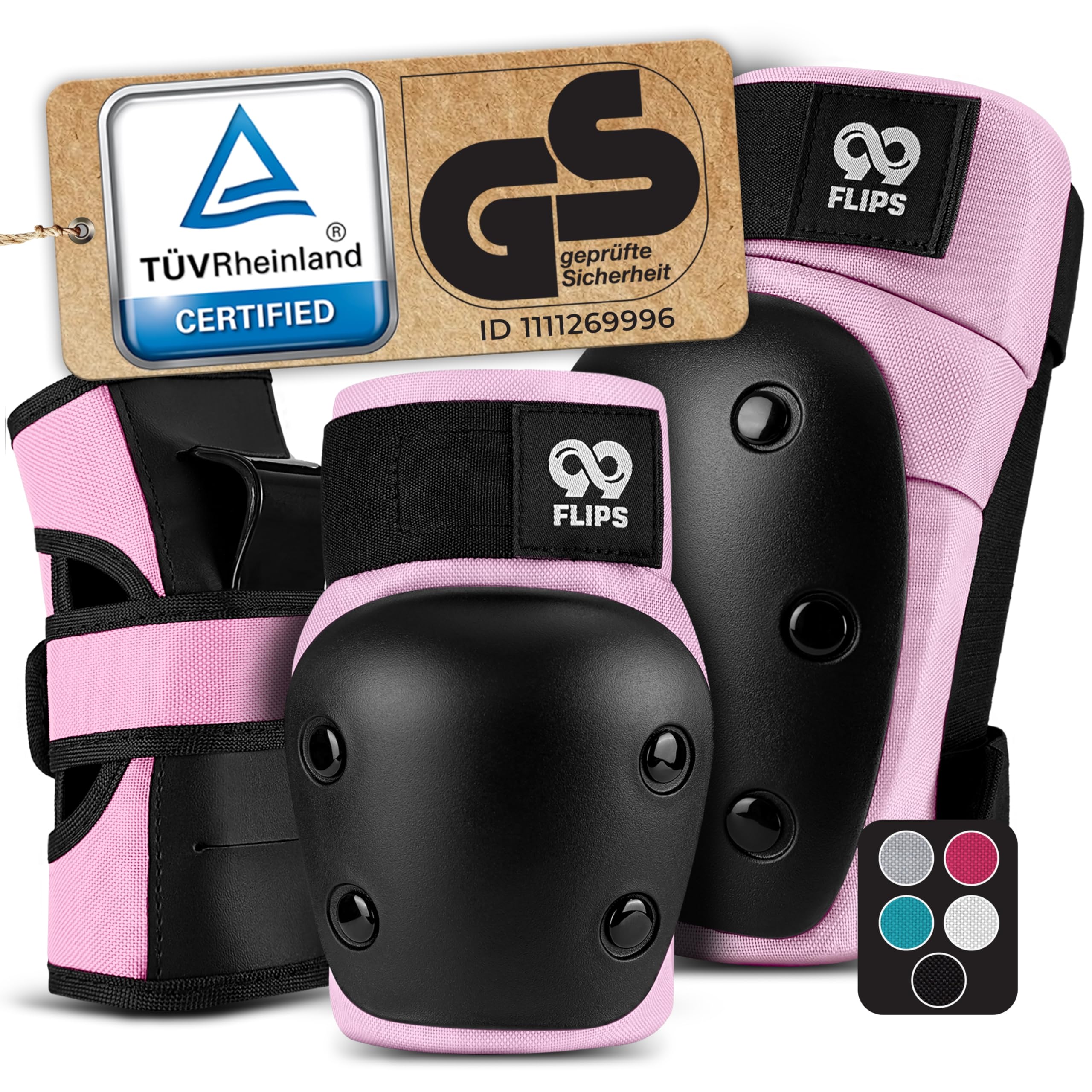 99FLIPS Protezioni Pattini Skateboard Adulto e Giovani - Set di Protezioni da Donna con Ginocchiere e Gomitiere - Protezione Skate