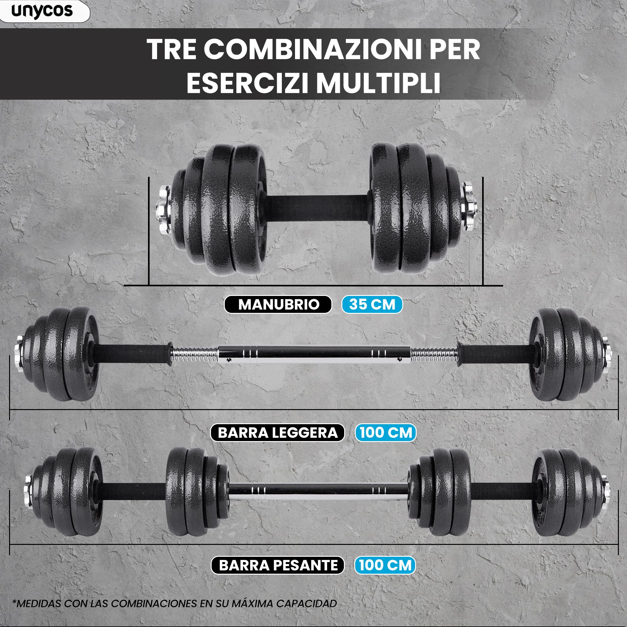 unycos - Haltères Réglables avec Disques 15-50 kg【E-Book + Mallette】Paire de Poids avec Barre de Connexion Antidérapante pour Hommes/Femmes, Entraînement, Gym à Domicile, Fitness (Iron Transformer)
