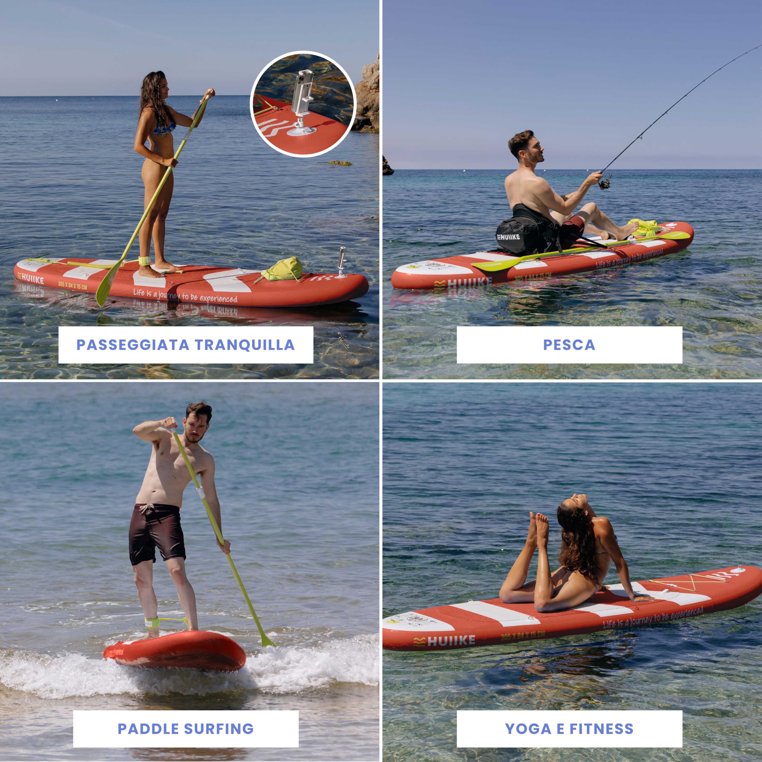 HUIIKE Tavola Sup Gonfiabile Adulti con Accessori Inclusi, Pagaia, Pinne, Pompa. Stand Up Paddle Board con Grande Stabilità e Resistenza. 305 x 84 x 15 cm, Carico Massimo 130 kg
