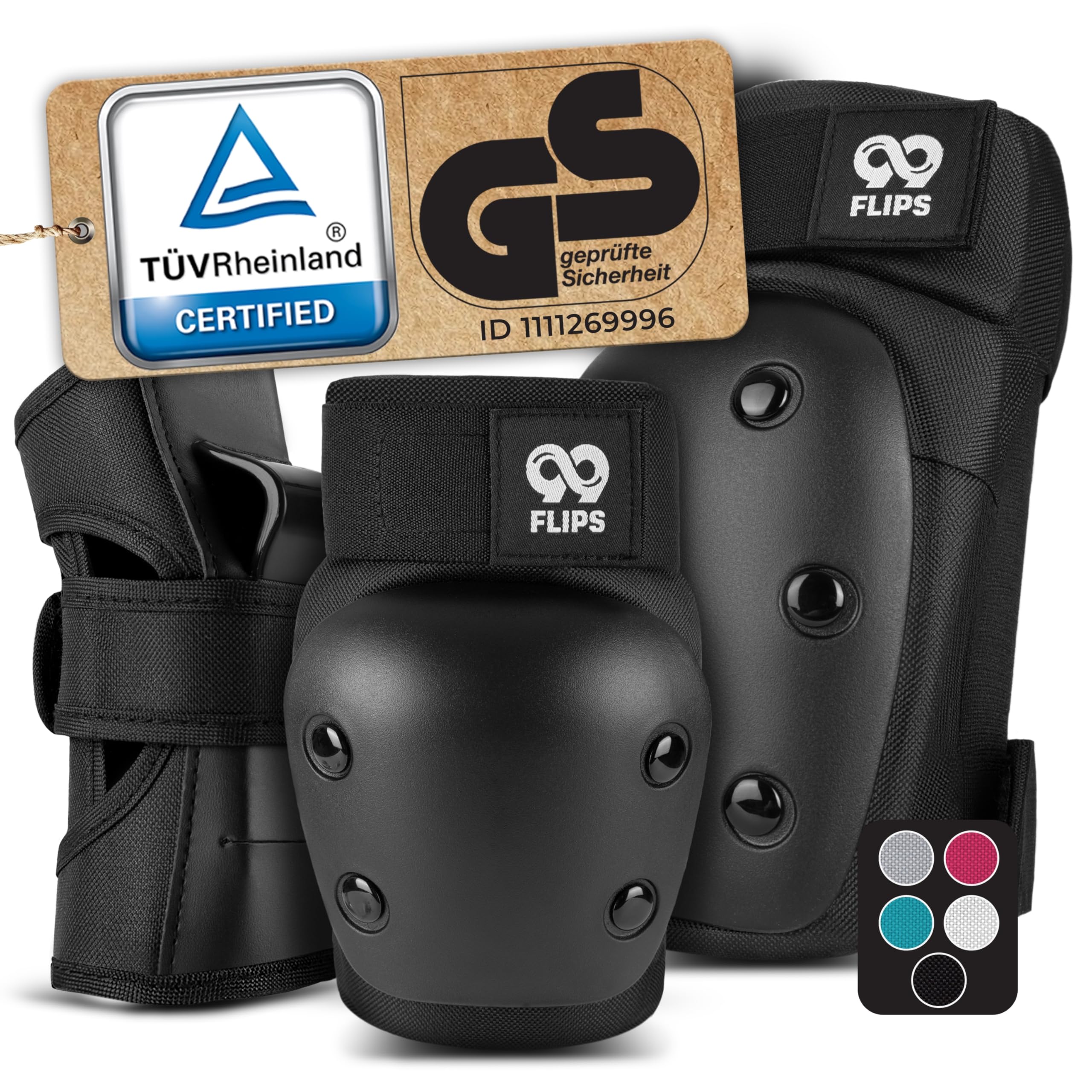 99FLIPS Protezioni Pattini Skateboard Adulto e Giovani - Set di Protezioni da Donna con Ginocchiere e Gomitiere - Protezione Skate