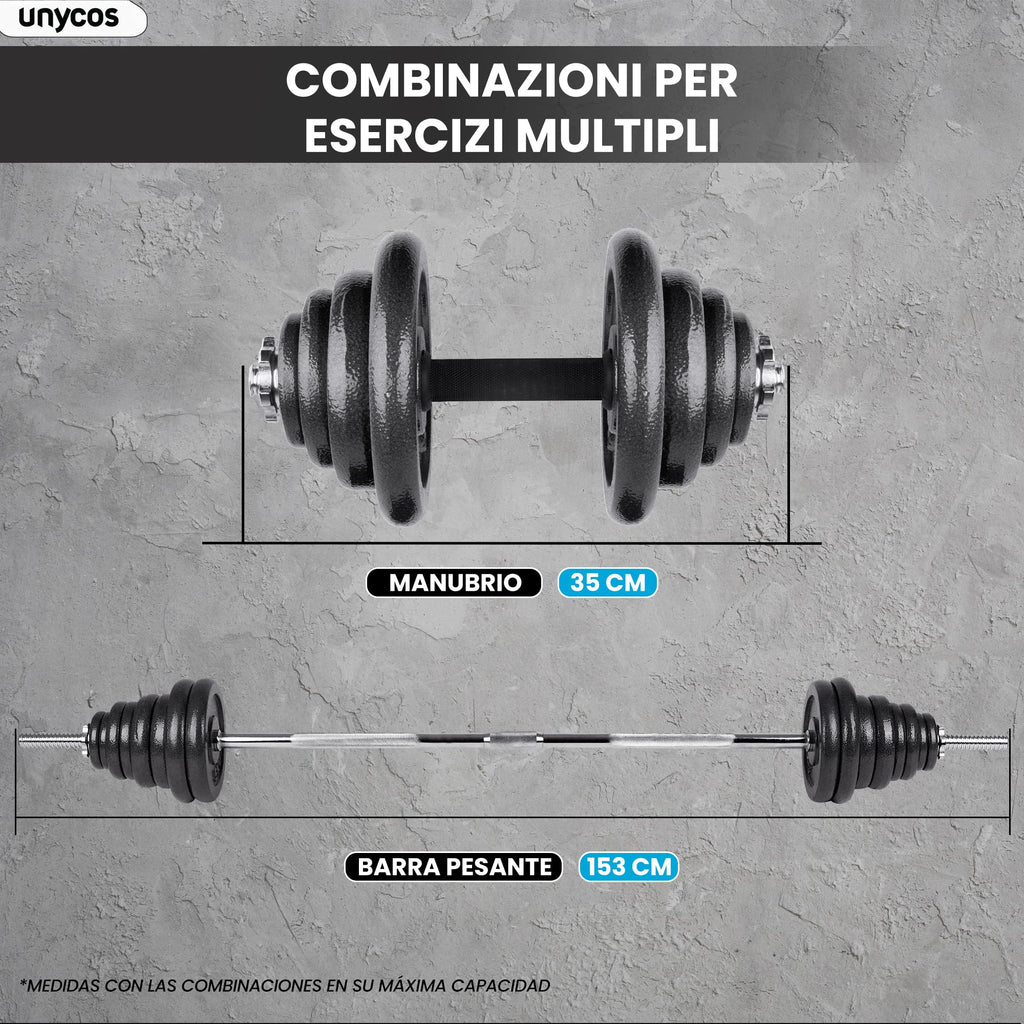 unycos - Haltères Réglables avec Disques 15-50 kg【E-Book + Mallette】Paire de Poids avec Barre de Connexion Antidérapante pour Hommes/Femmes, Entraînement, Gym à Domicile, Fitness (Iron Transformer)