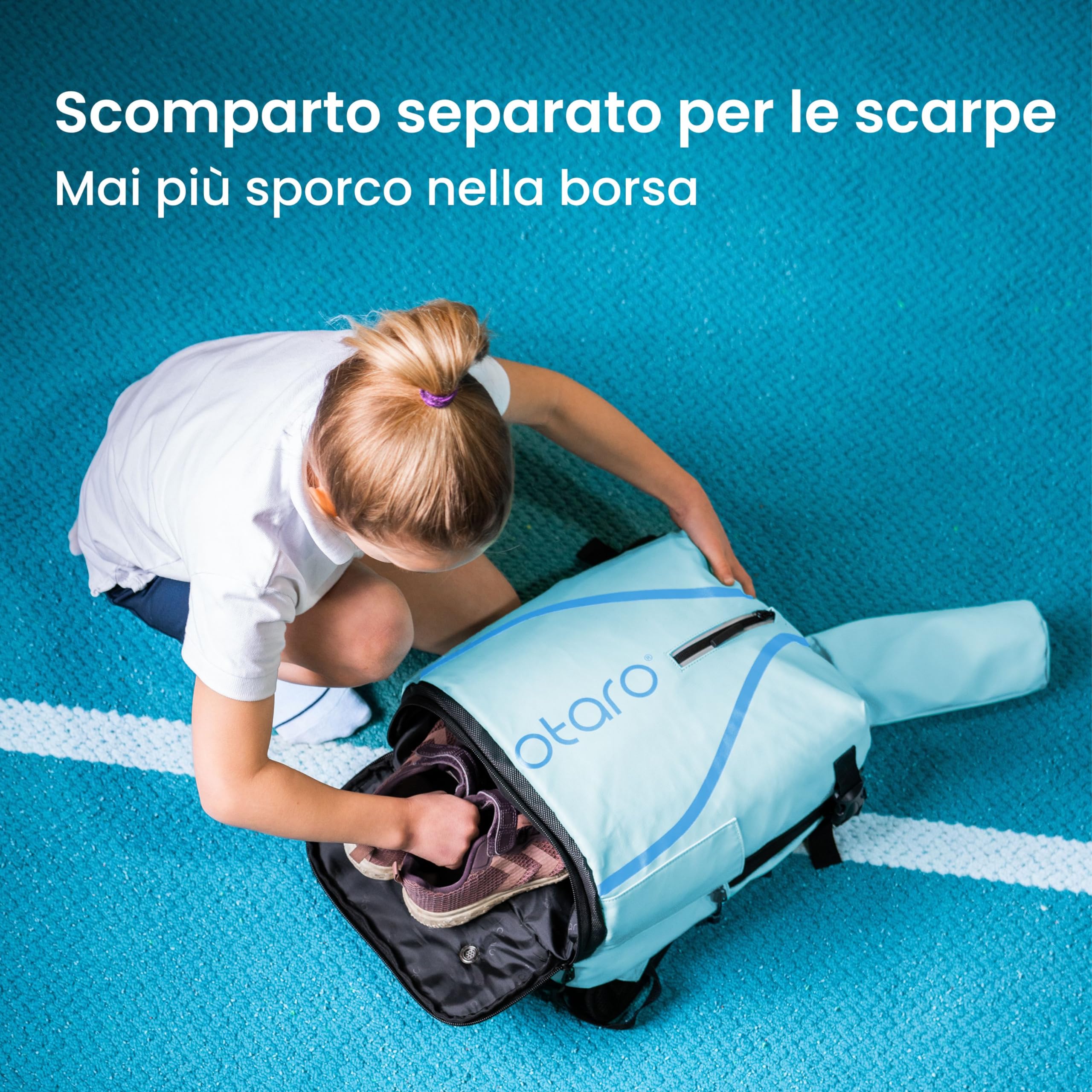 Otaro Zaino tennis bambini | 19 L | Zainetto bambino dai 5 agli 11 anni | Zaino con porta scarpe e porta racchetta tennis bambino | Leggero e riflettente | Zaino sportivo per ragazzi e ragazze