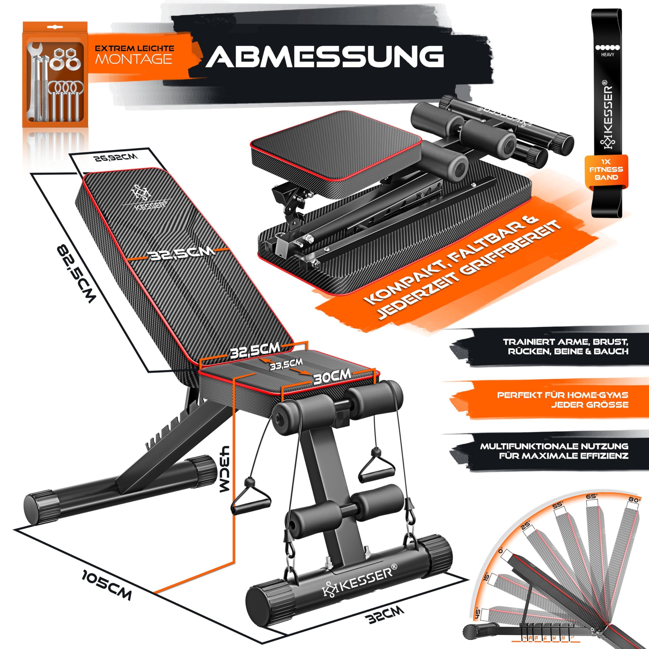 KESSER® Banc de musculation pliable multifonction avec dossier, supporte jusqu'à 500 kg, pour le fitness et l'entraînement