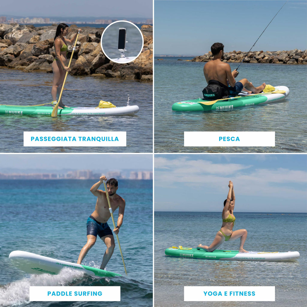 HUIIKE Tavola Sup Gonfiabile Adulti con Accessori Inclusi, Pagaia, Pinne, Pompa. Stand Up Paddle Board con Grande Stabilità e Resistenza. 305 x 84 x 15 cm, Carico Massimo 130 kg