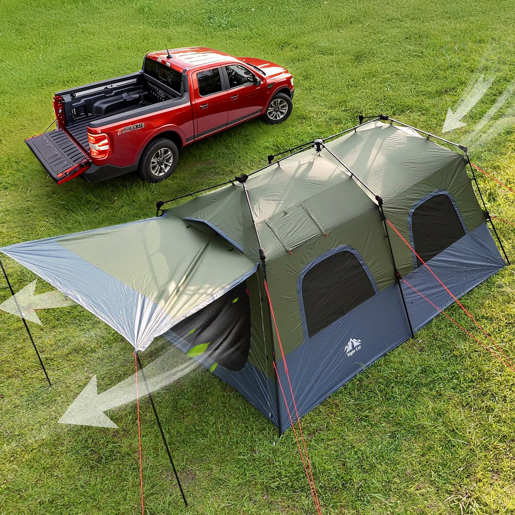Night Cat Tenda Familiare per 8 Posti: Tenda Automatica Impermeabile Invernale Veranda con Stufa da 2 camere Grandi per Campeggio Esterno