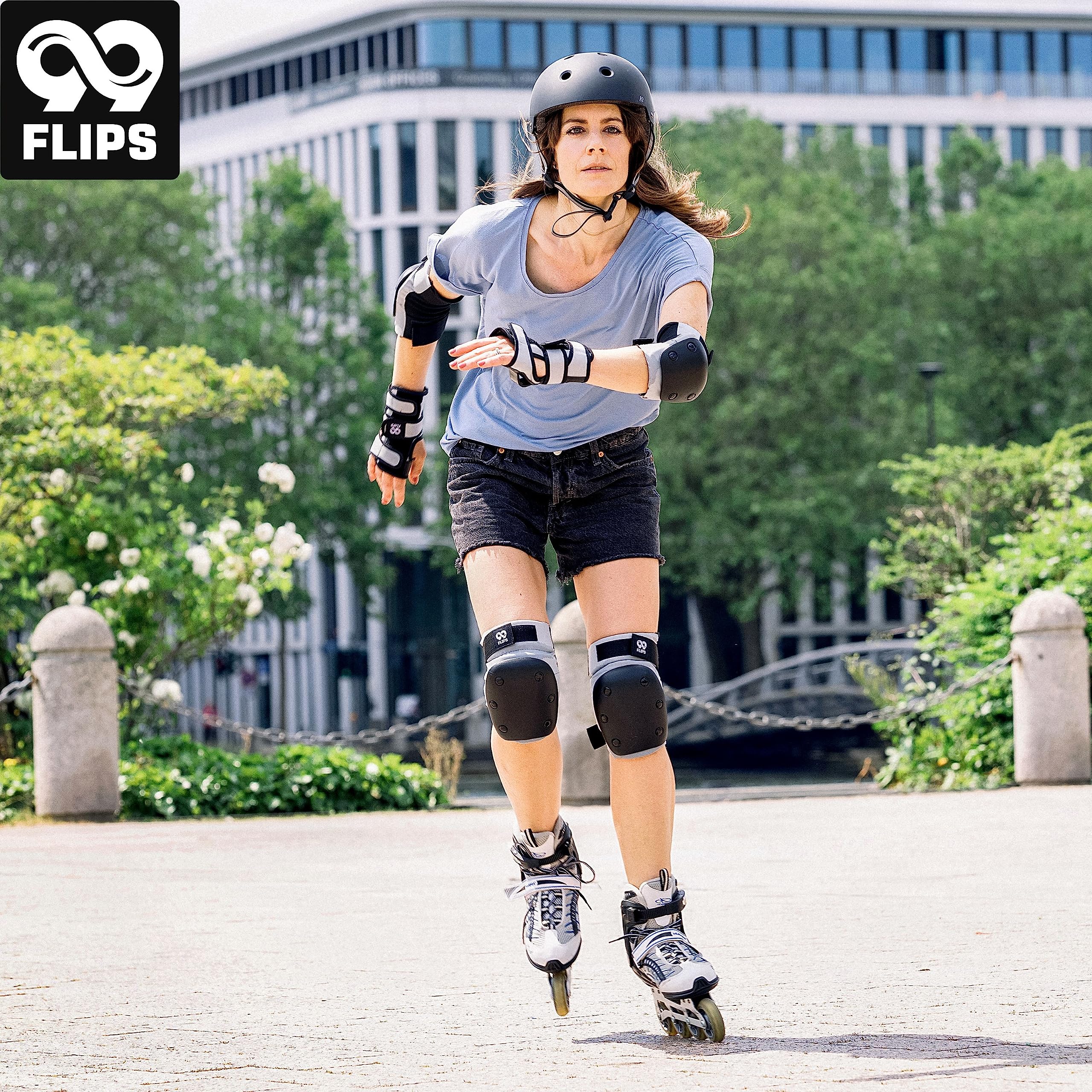 99FLIPS Protezioni Pattini Skateboard Adulto e Giovani - Set di Protezioni da Donna con Ginocchiere e Gomitiere - Protezione Skate