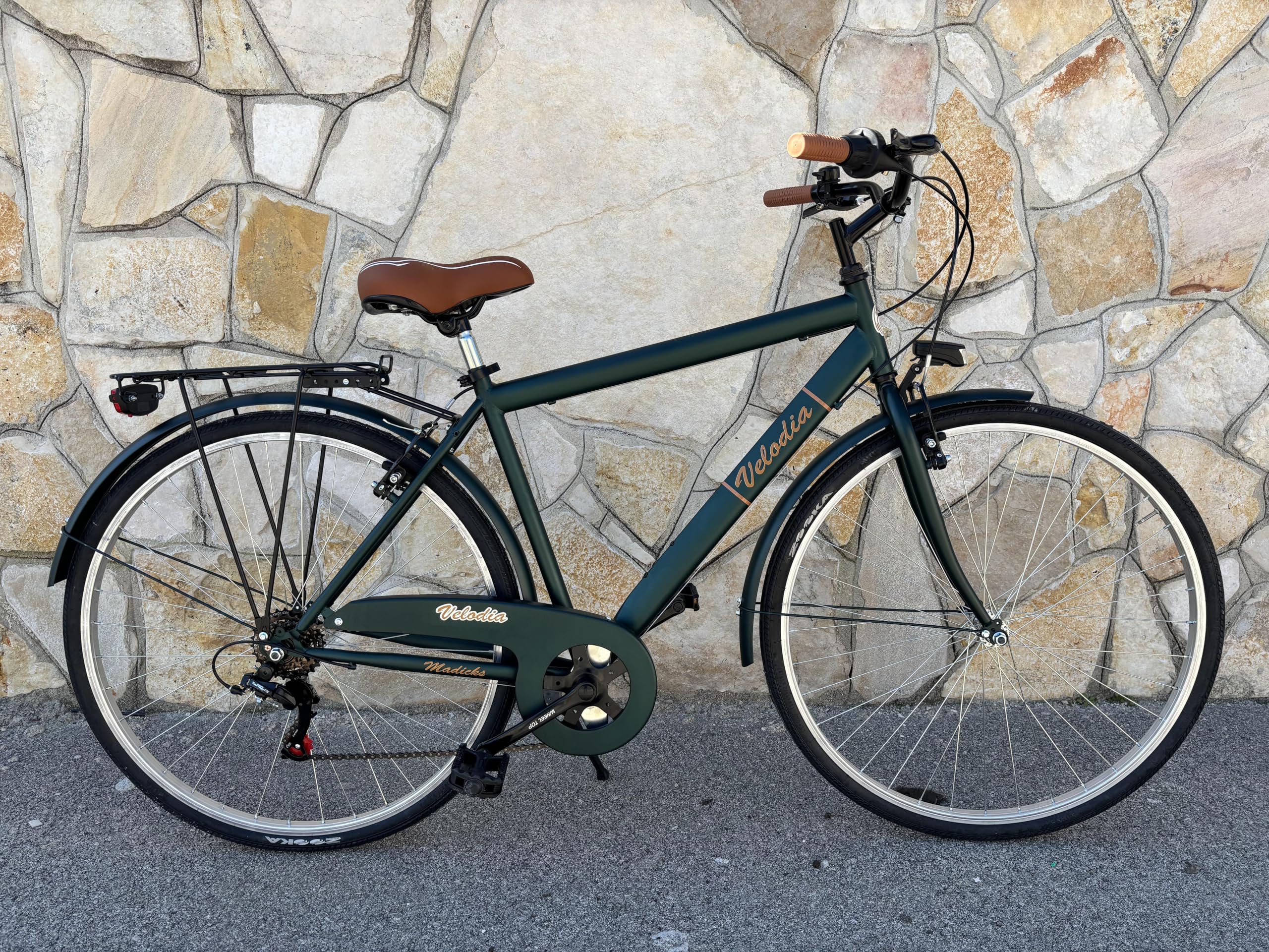 Bicicletta Uomo 28" Passeggio Verde Vintage Velodia Bici da Città con Cambio Shimano · Comoda e Robusta · Perfetta per Spostamenti Quotidiani e Tempo Libero · Stile Retrò