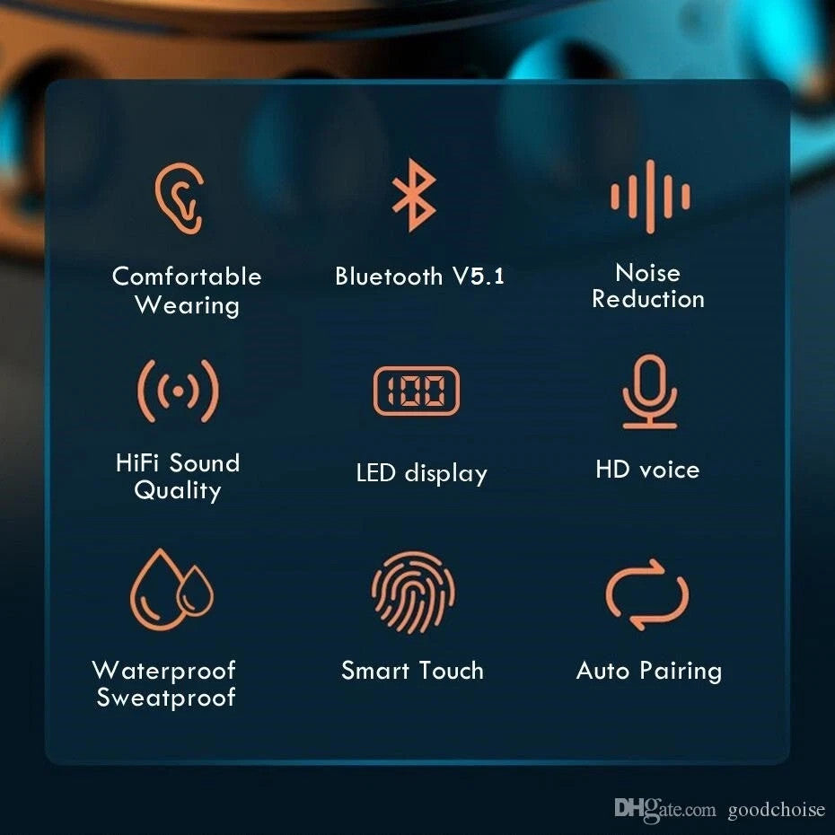 AURICOLARI BLUETOOTH 5.4 CUFFIE UNIVERSALI SENZA FILI WIRELESS SPORT POWERBANK