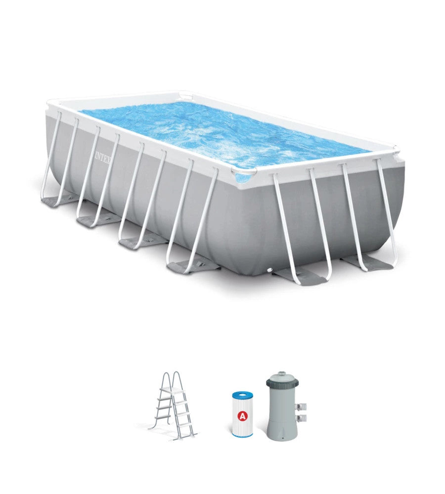 PISCINA FUORI TERRA CON STRUTTURA RETTANGOLARE INTEX "PRISMA FRAME" GRIGIO CH...