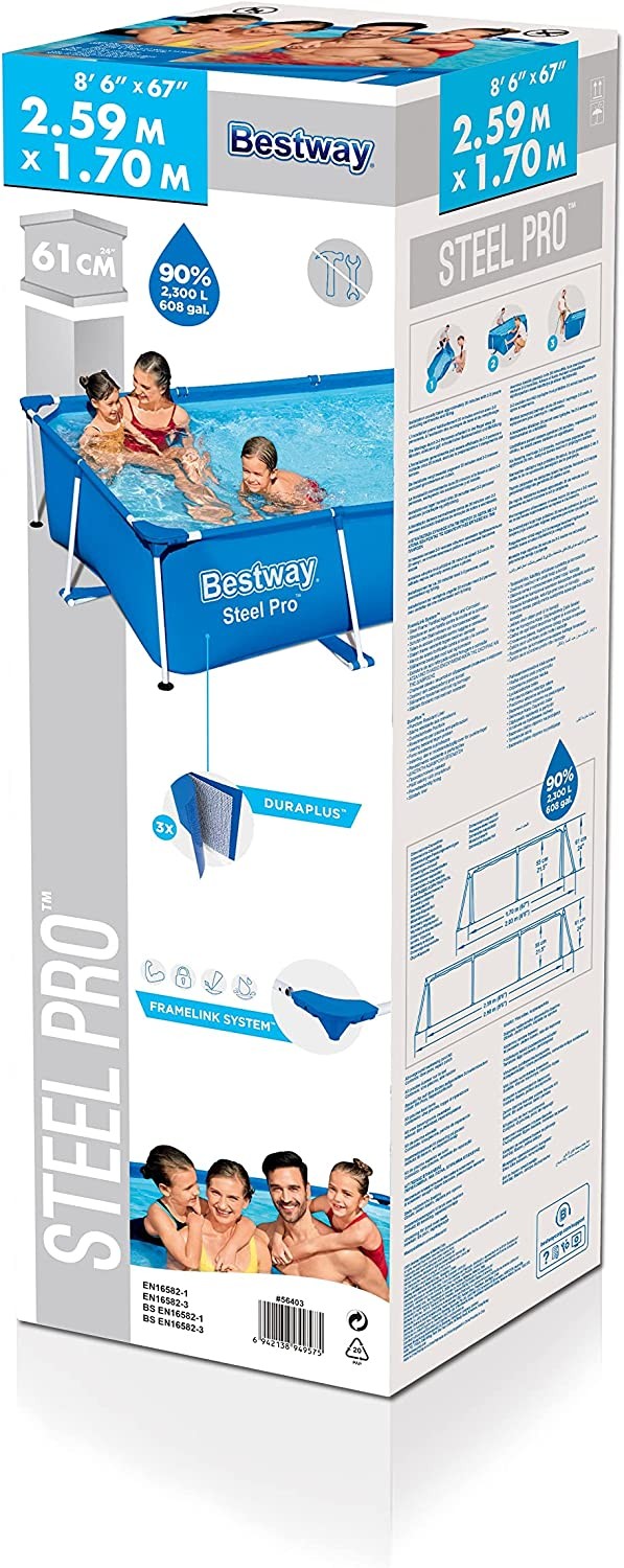 Bestway 56403 Piscina Fuori Terra Steel Pro Rettangolare da 259 x 170 x 61 cm