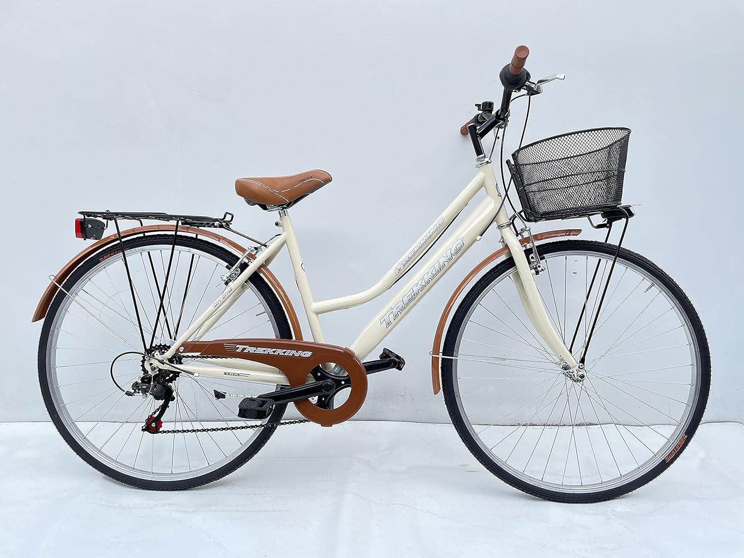 Bicicletta Donna Passeggio Misura 28 Bici Da Città Con Cambio E Cestino Beige